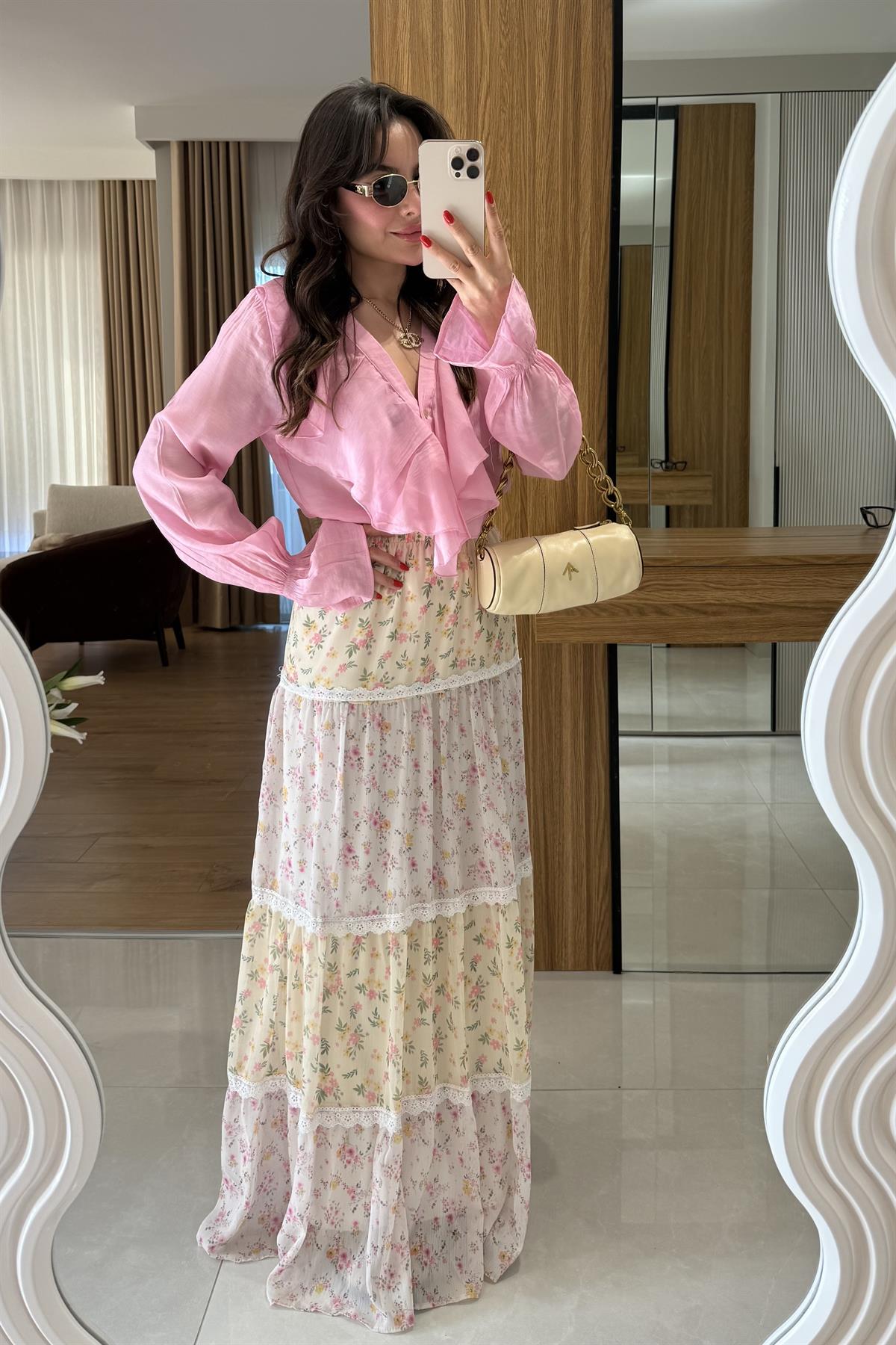 Blooming Çiçek Desen Kat Kat Etek