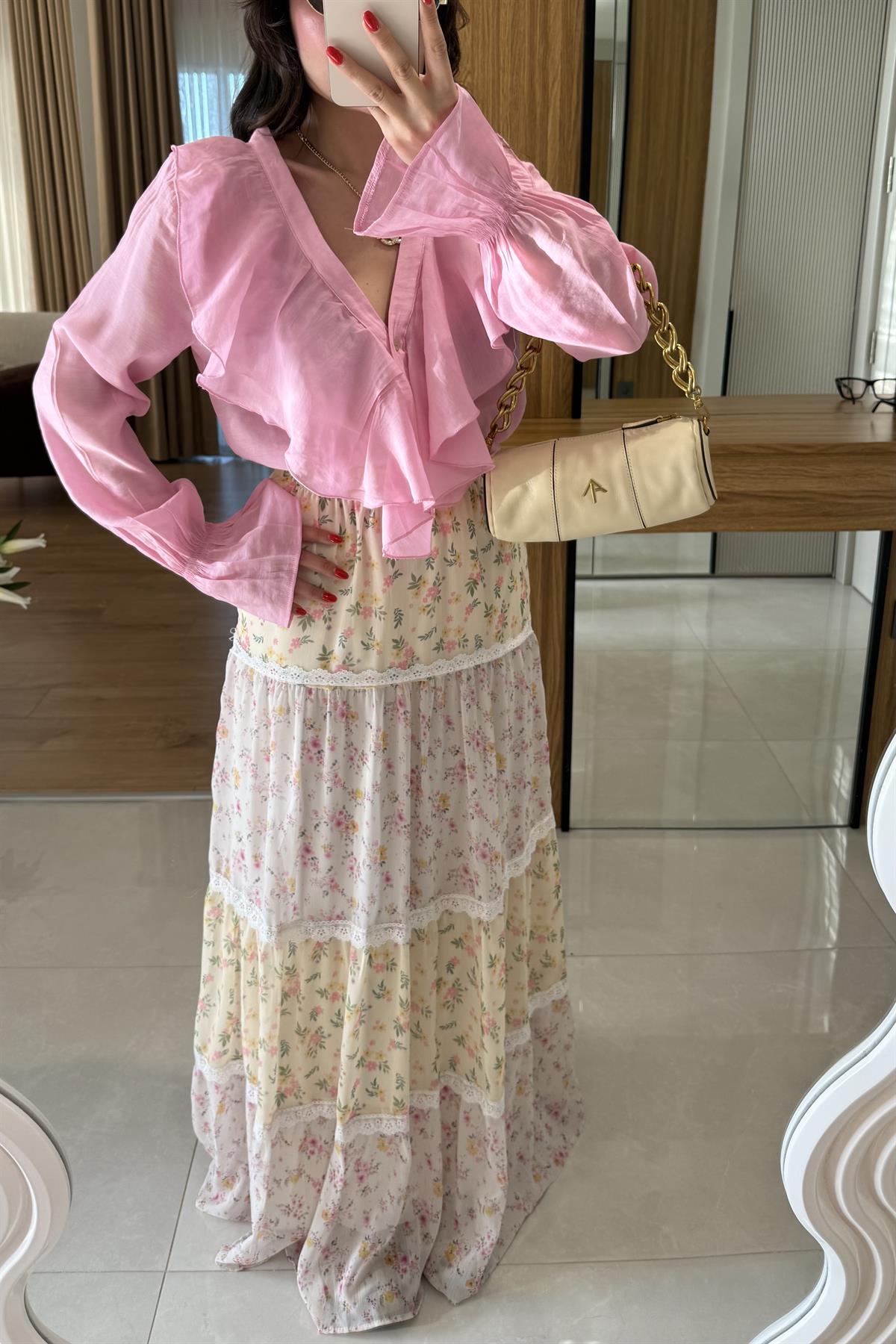 Blooming Çiçek Desen Kat Kat Etek