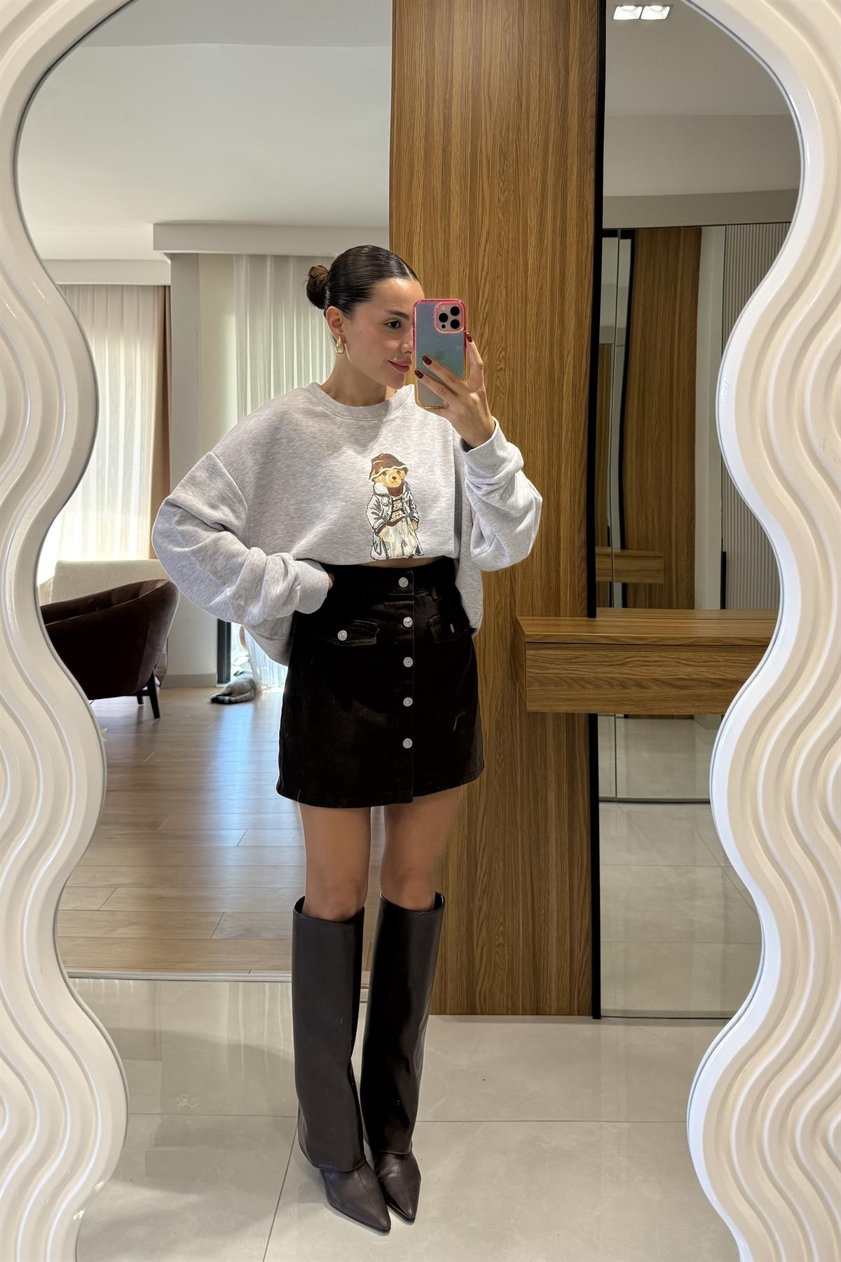 Blosi Kahve Denim Etek