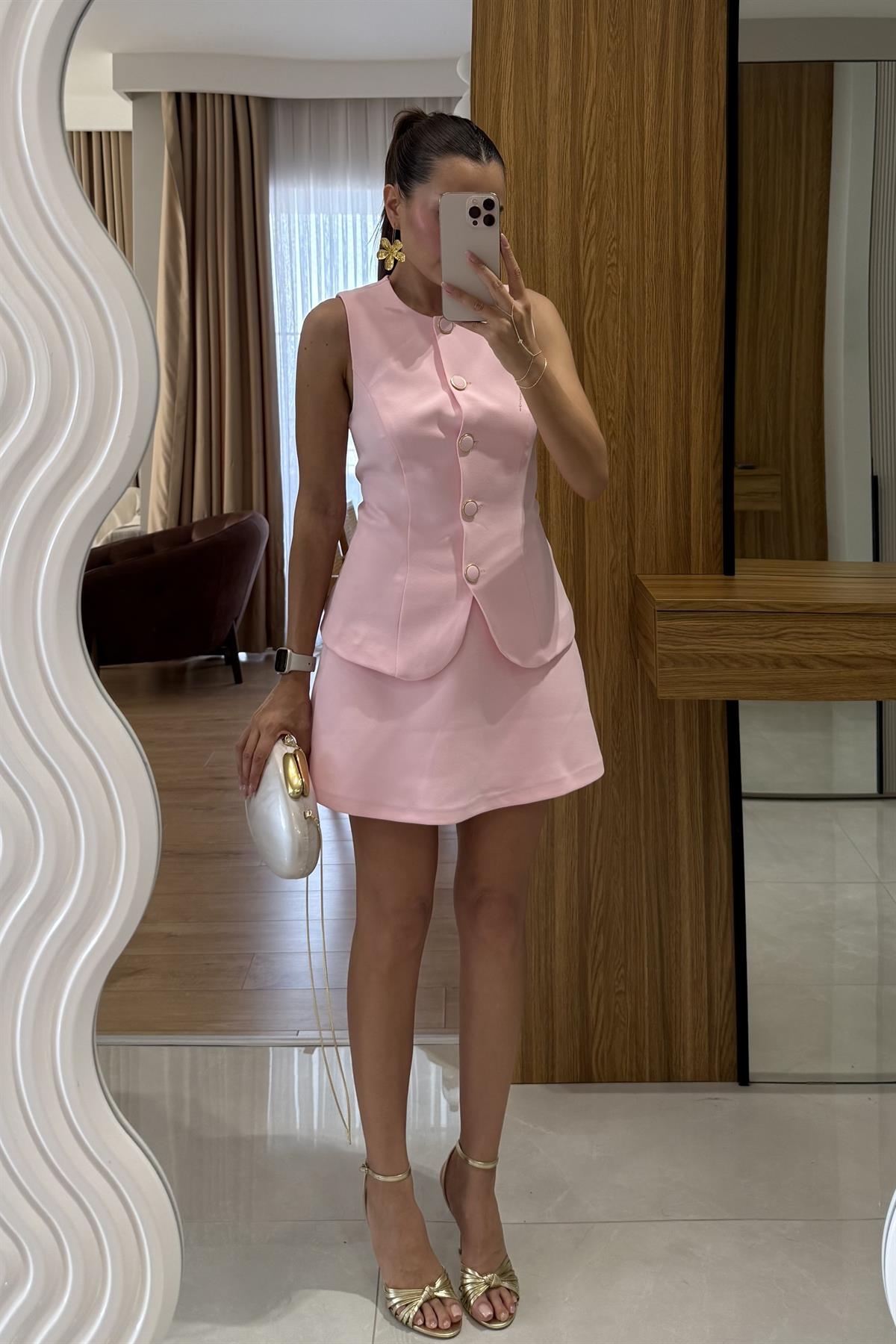 Bludenz Pembe Düğmeli Tulum