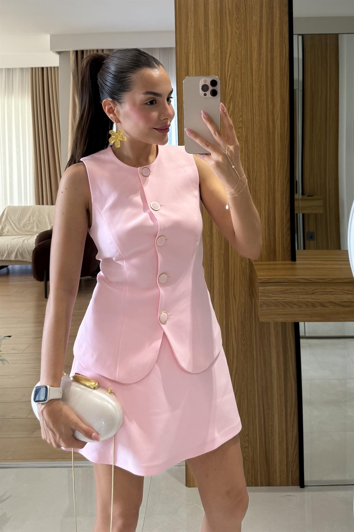 Bludenz Pembe Düğmeli Tulum