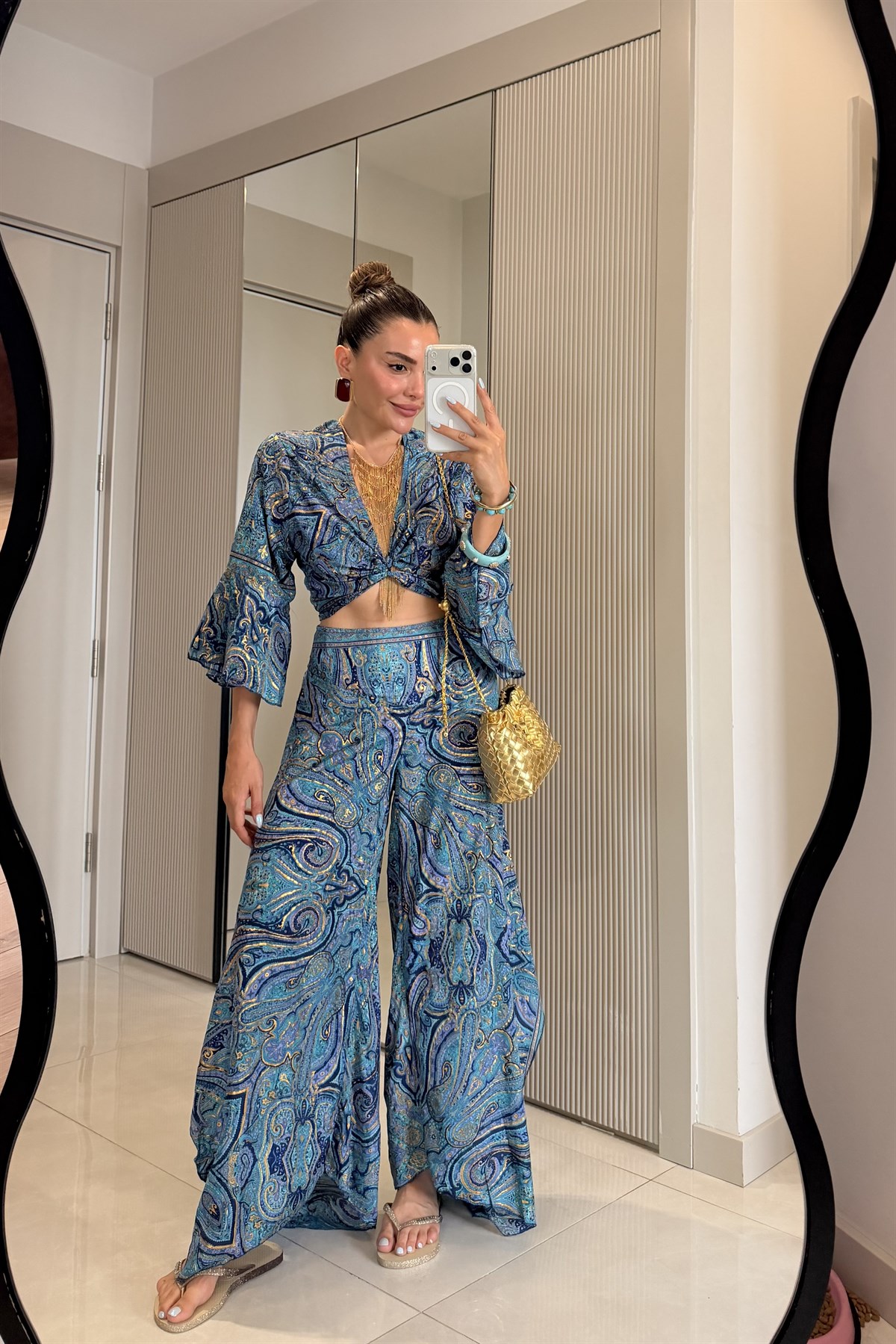 Boheme Lacivert Etnik Desen İthal Takım
