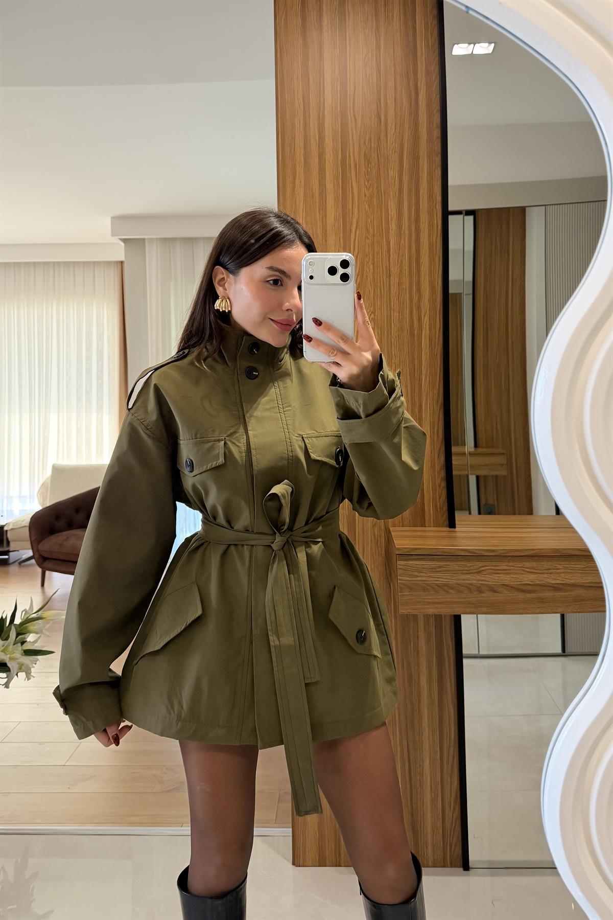 Bohemia Haki Kuşaklı Trenç