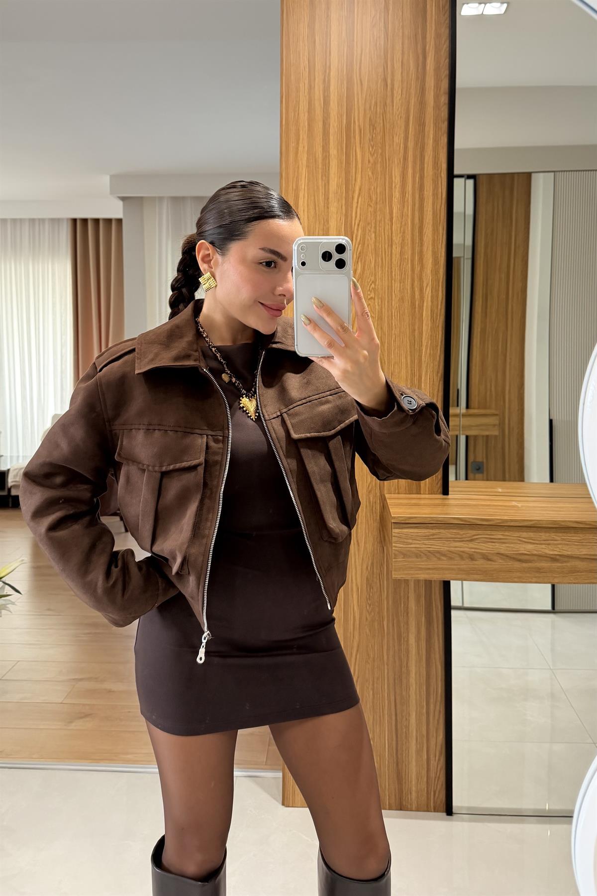 Bois Acı Kahve Vatkalı Süet Ceket