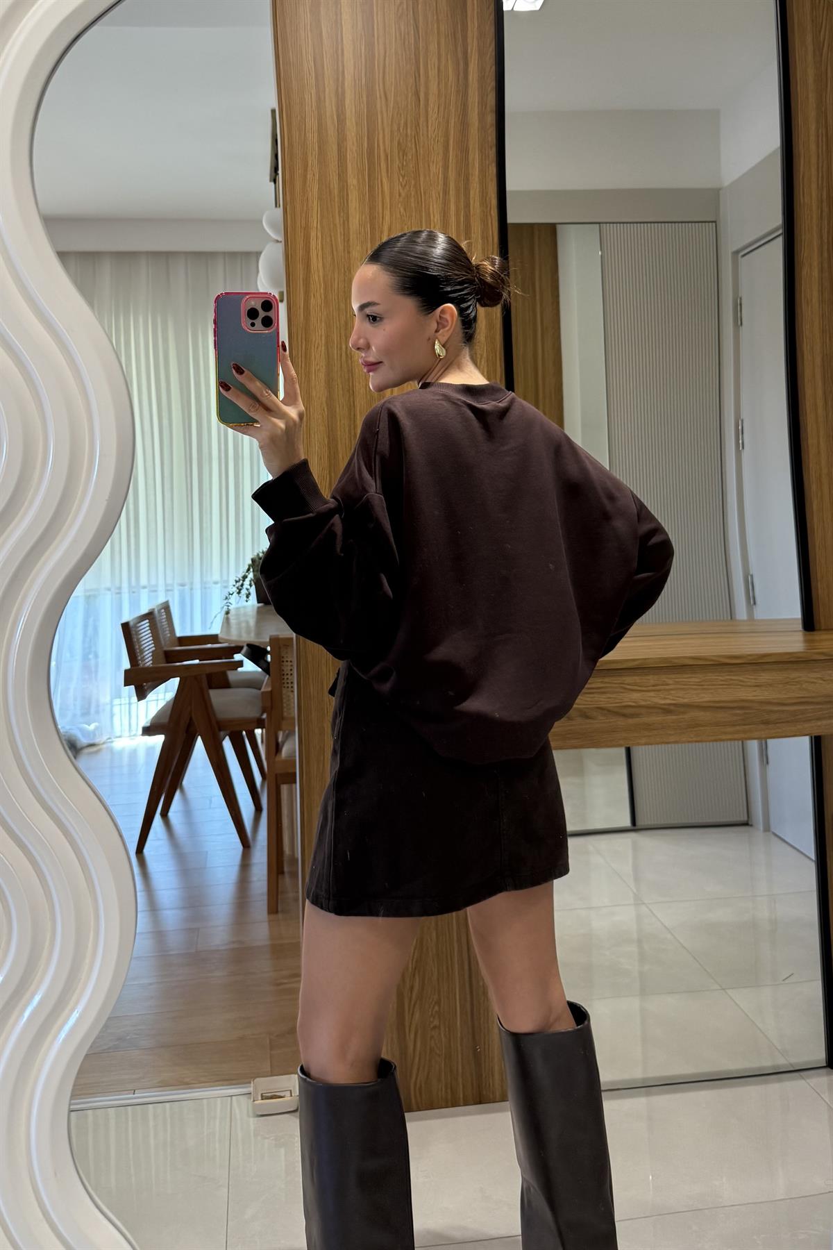 Bonia Kahve Ayı Baskılı Şardonsuz Sweatshirt