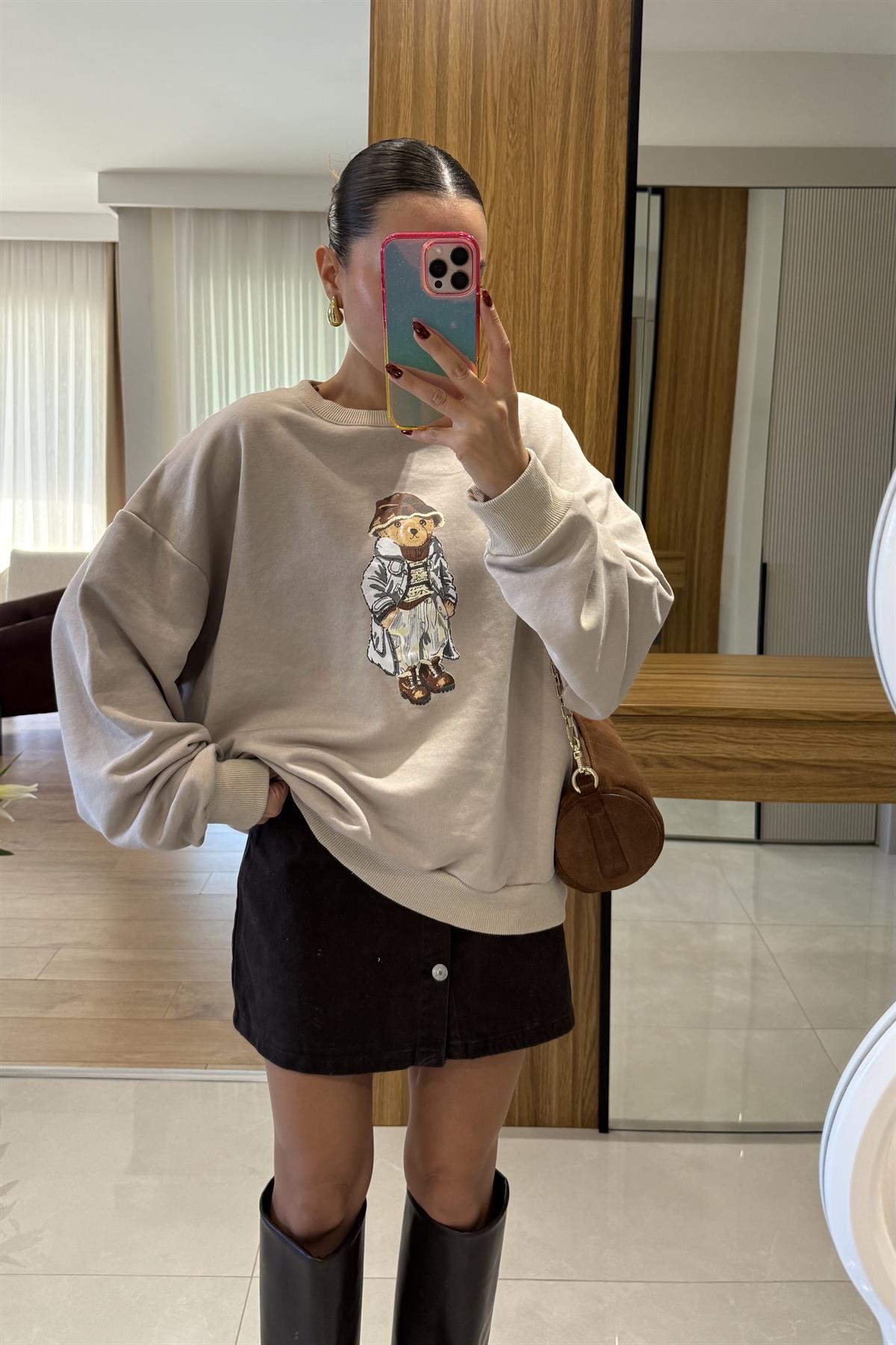 Bonia Taş Ayı Baskılı Şardonsuz Sweatshirt