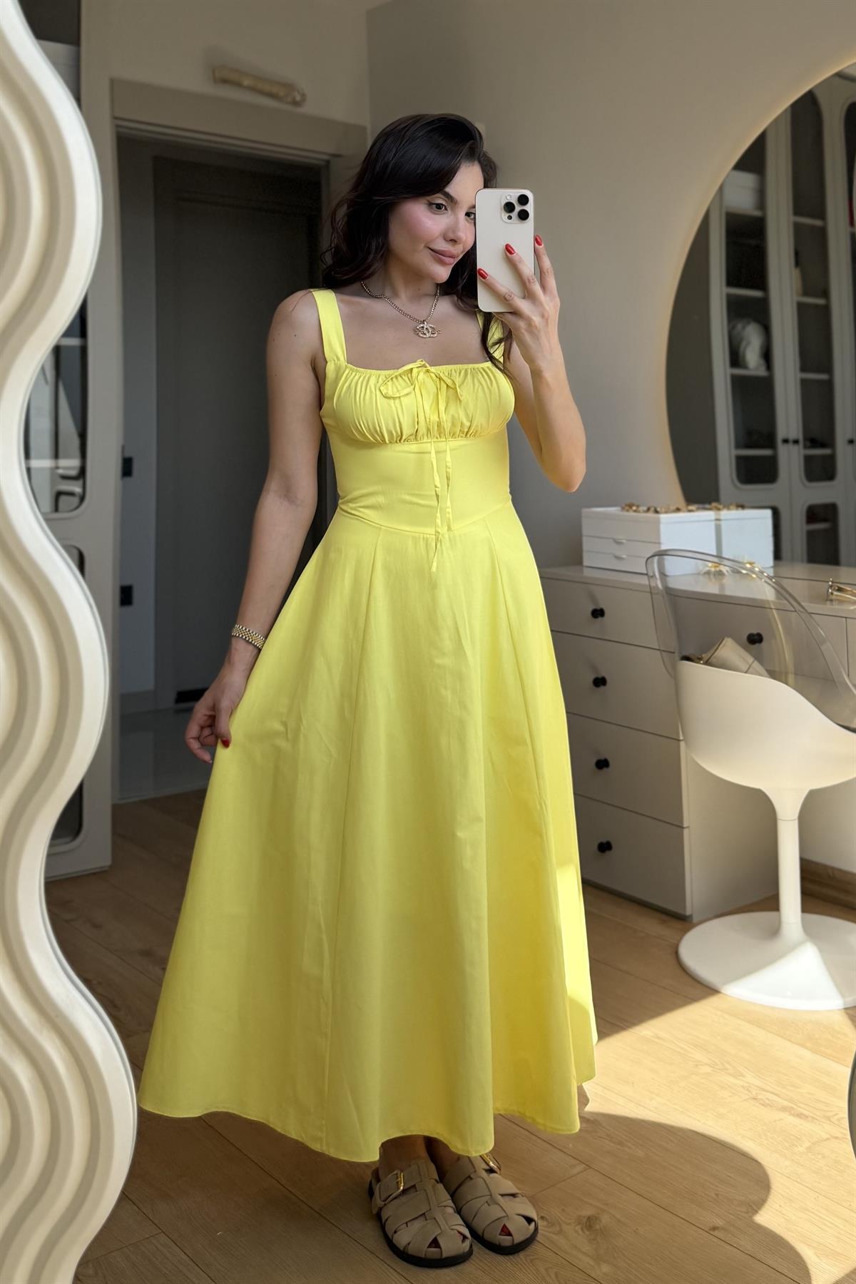 Bonilla Sarı Midi Kloş Elbise