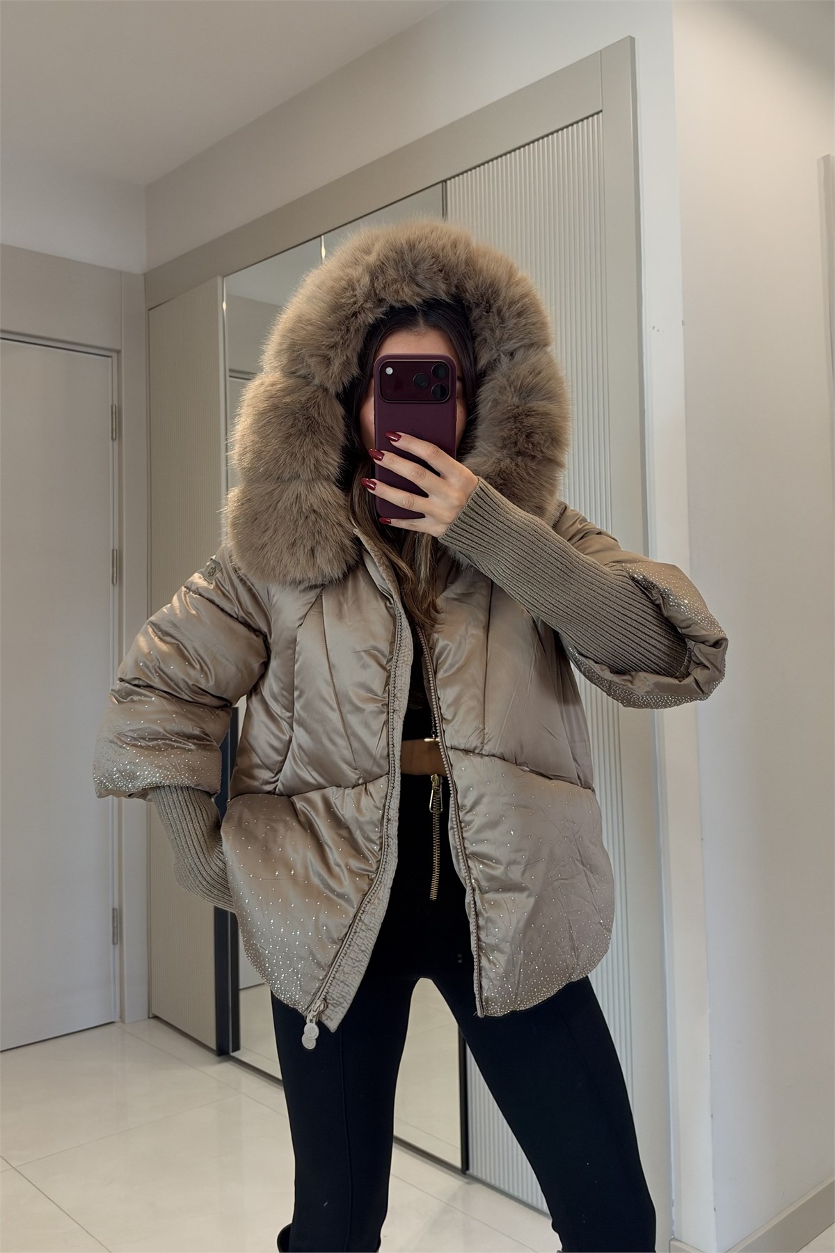 Bonilla Vizon Taşlı Premium Lüks Şişme Mont