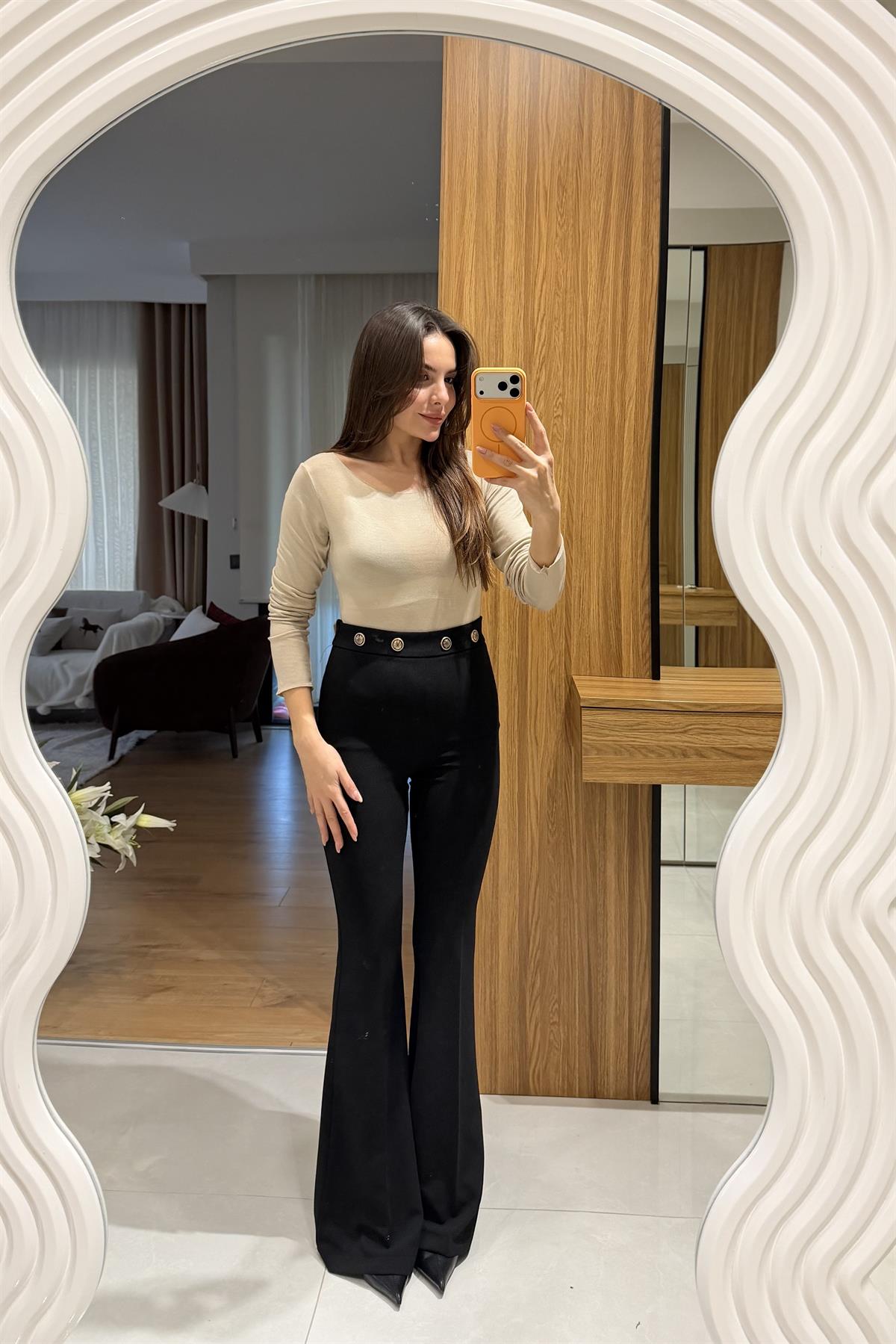 Bonita Siyah İspanyol Gold Düğmeli Pantolon