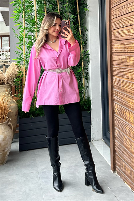 Boom full taşlı pembe gömlek