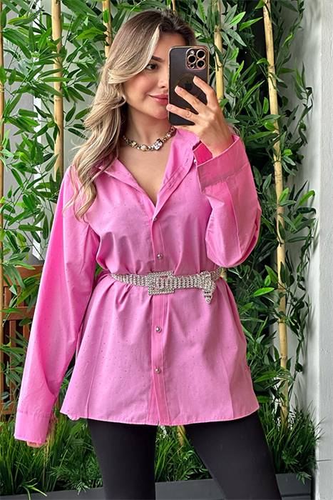 Boom full taşlı pembe gömlek