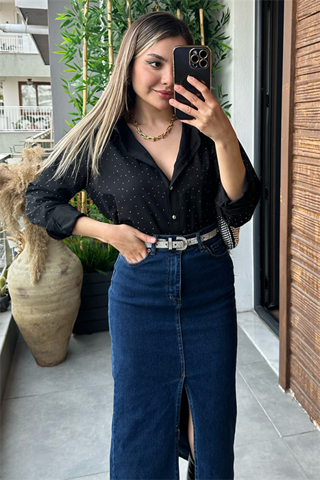 Boom full taşlı siyah gömlek