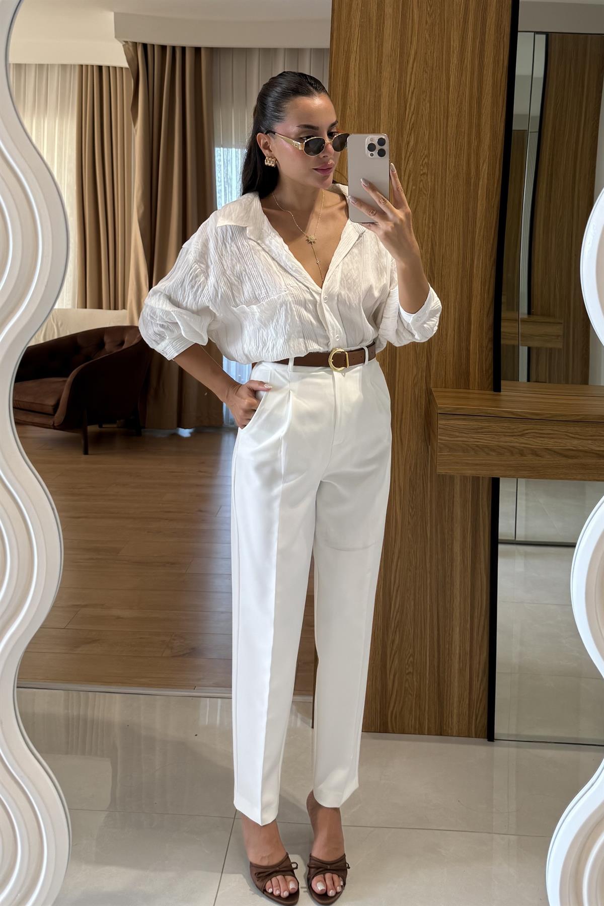 Boone Beyaz  Havuç Kesim Pantolon