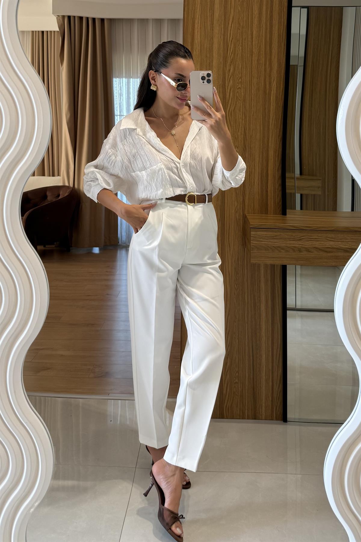 Boone Beyaz  Havuç Kesim Pantolon