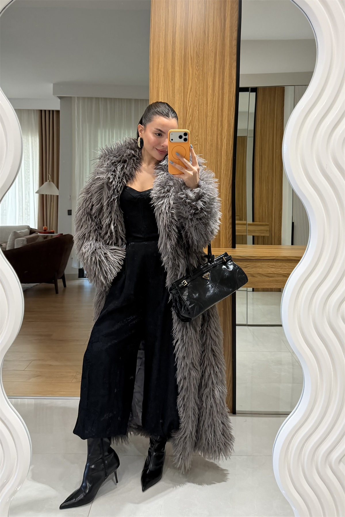 Boston Antrasit Uzun Premium Kürk