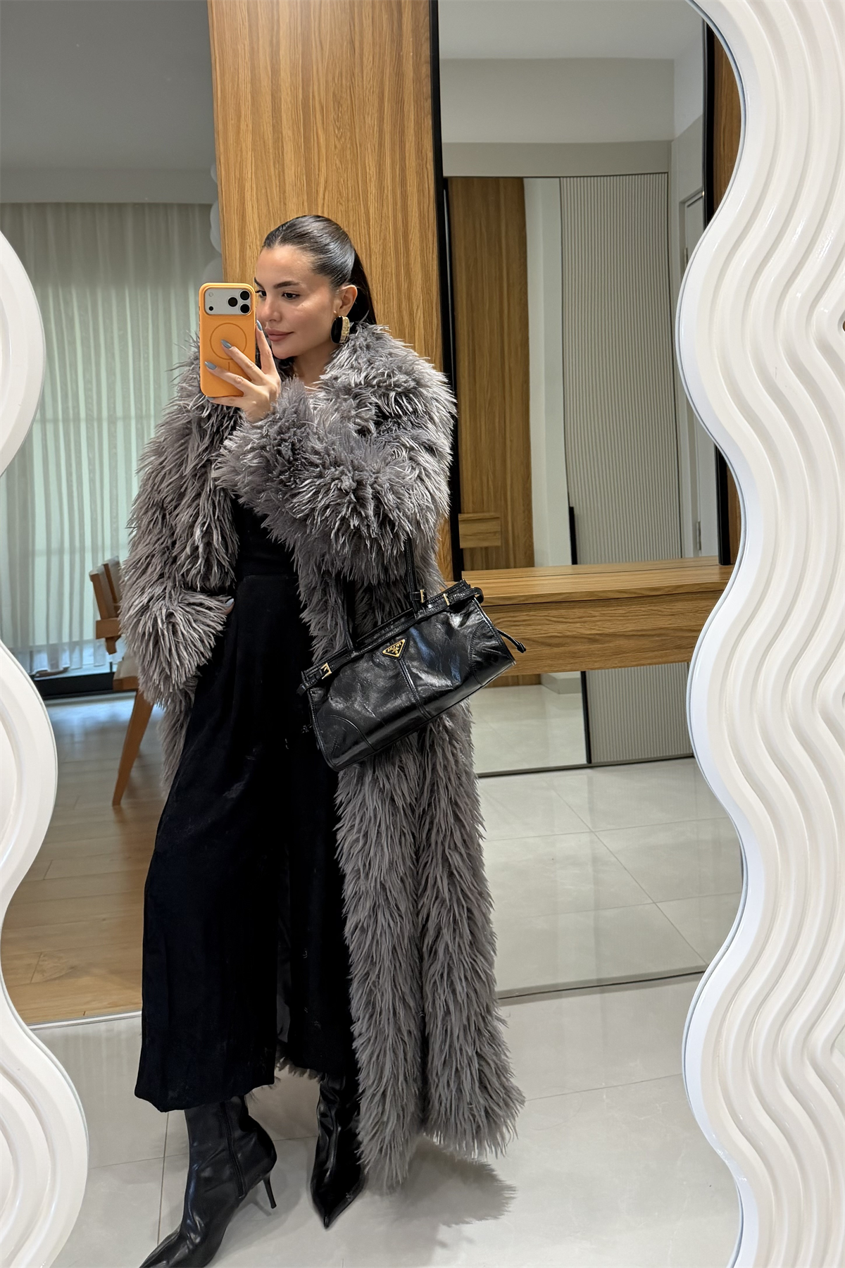 Boston Antrasit Uzun Premium Kürk