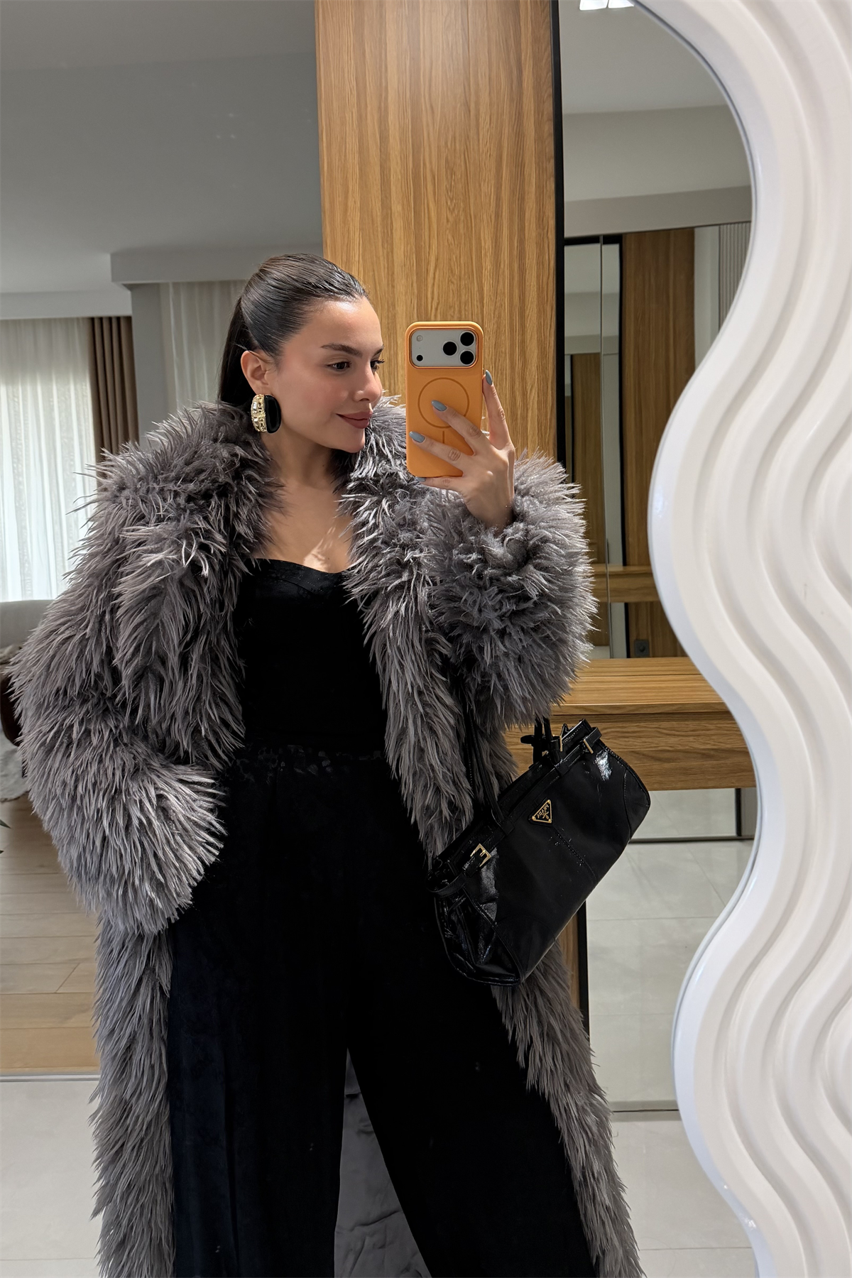 Boston Antrasit Uzun Premium Kürk