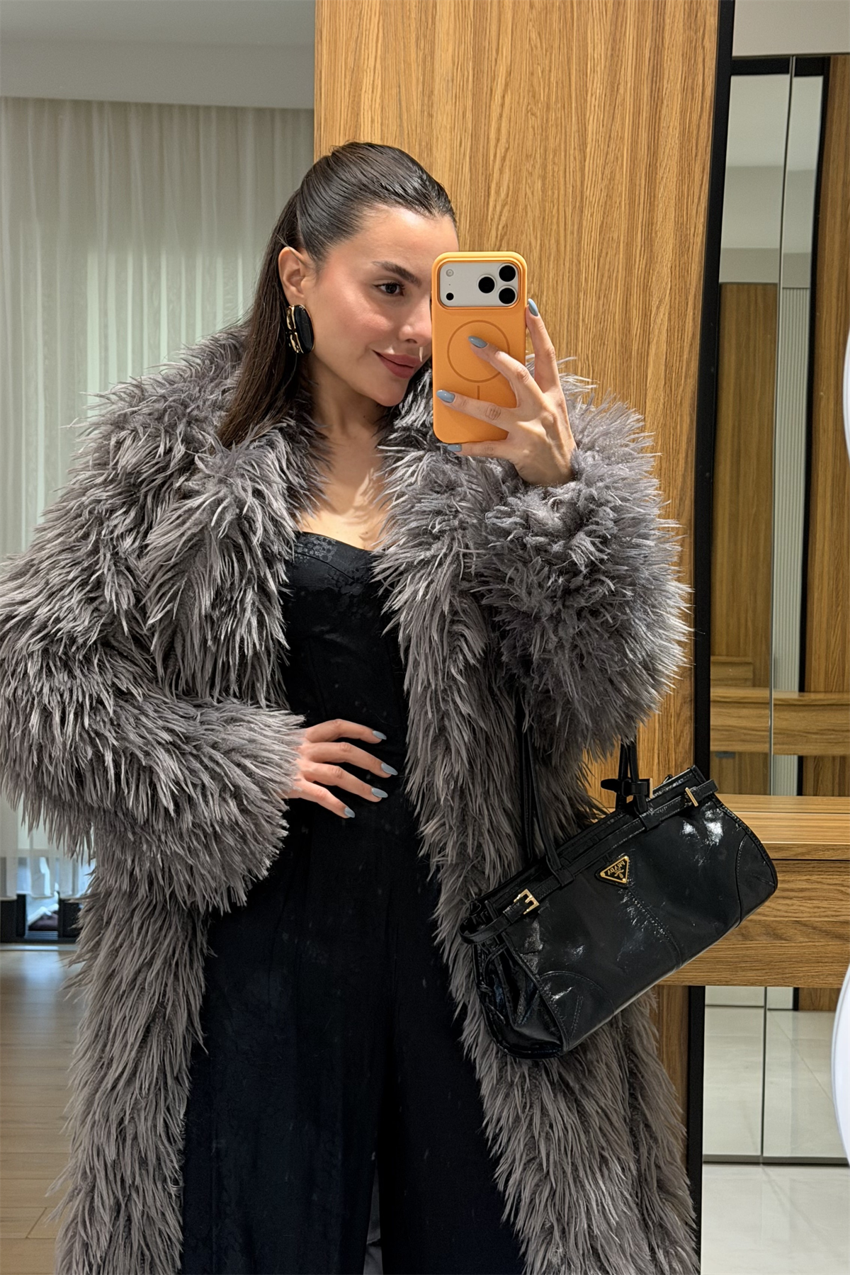 Boston Antrasit Uzun Premium Kürk