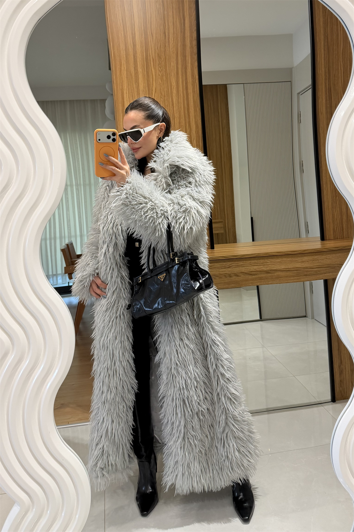 Boston Gri Uzun Premium Kürk