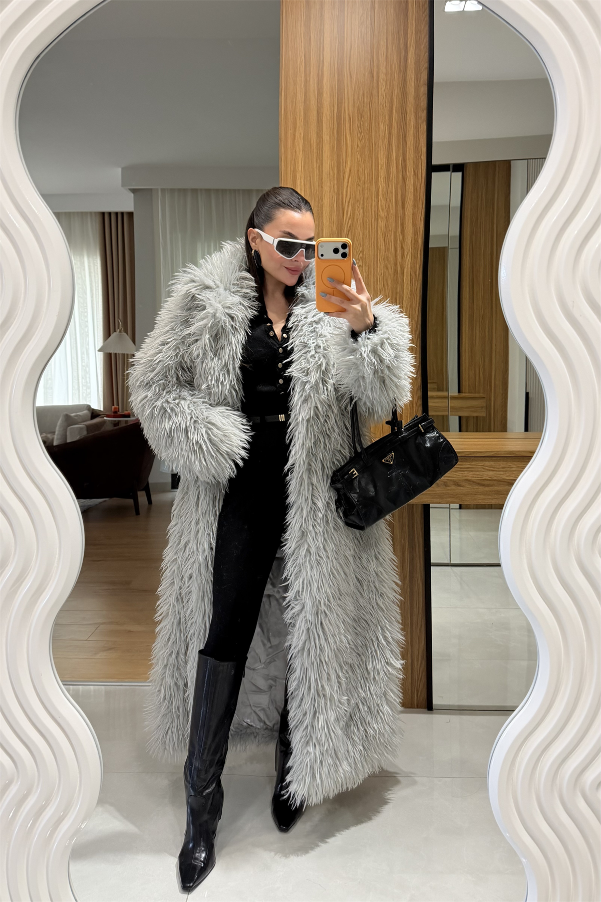 Boston Gri Uzun Premium Kürk