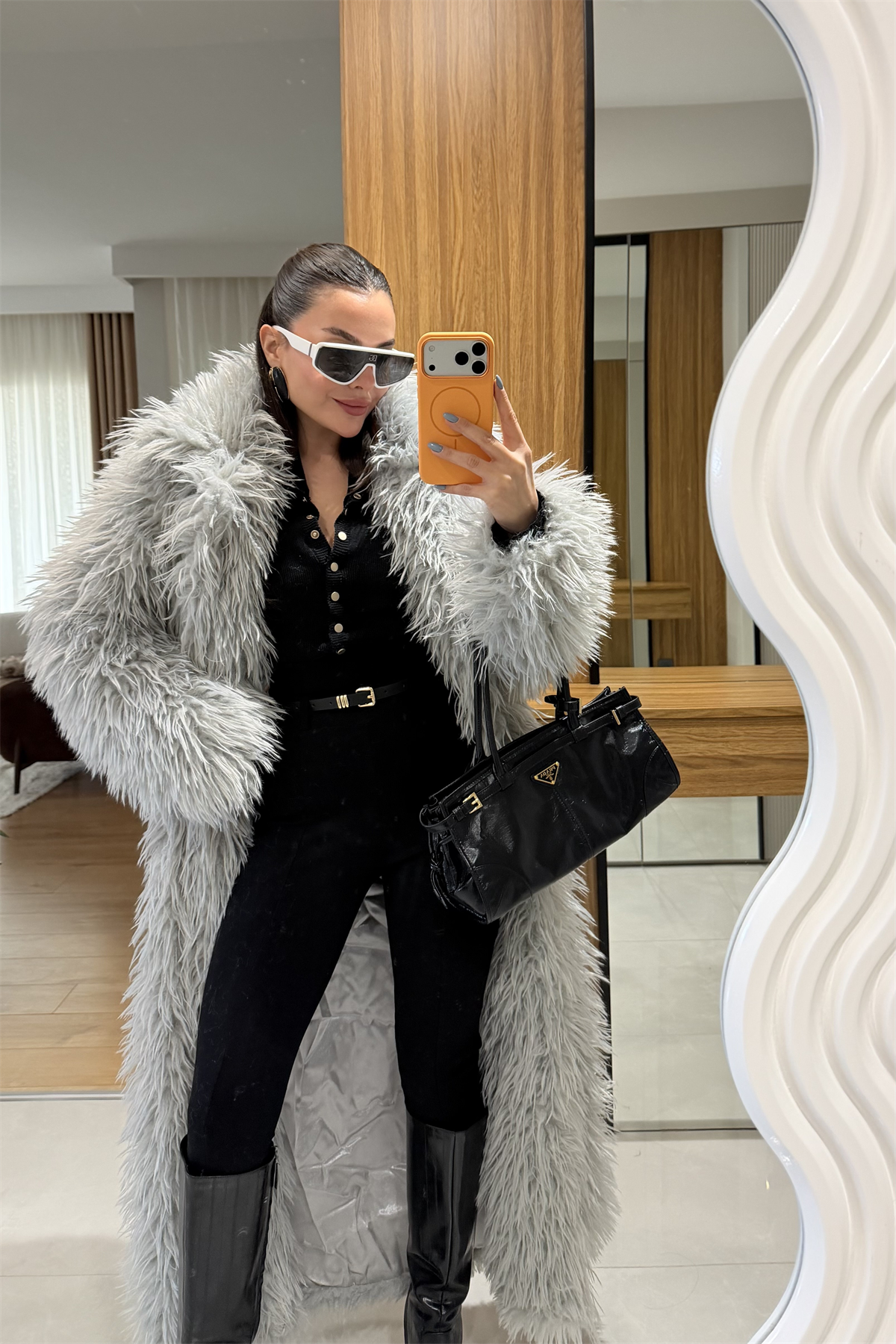 Boston Gri Uzun Premium Kürk