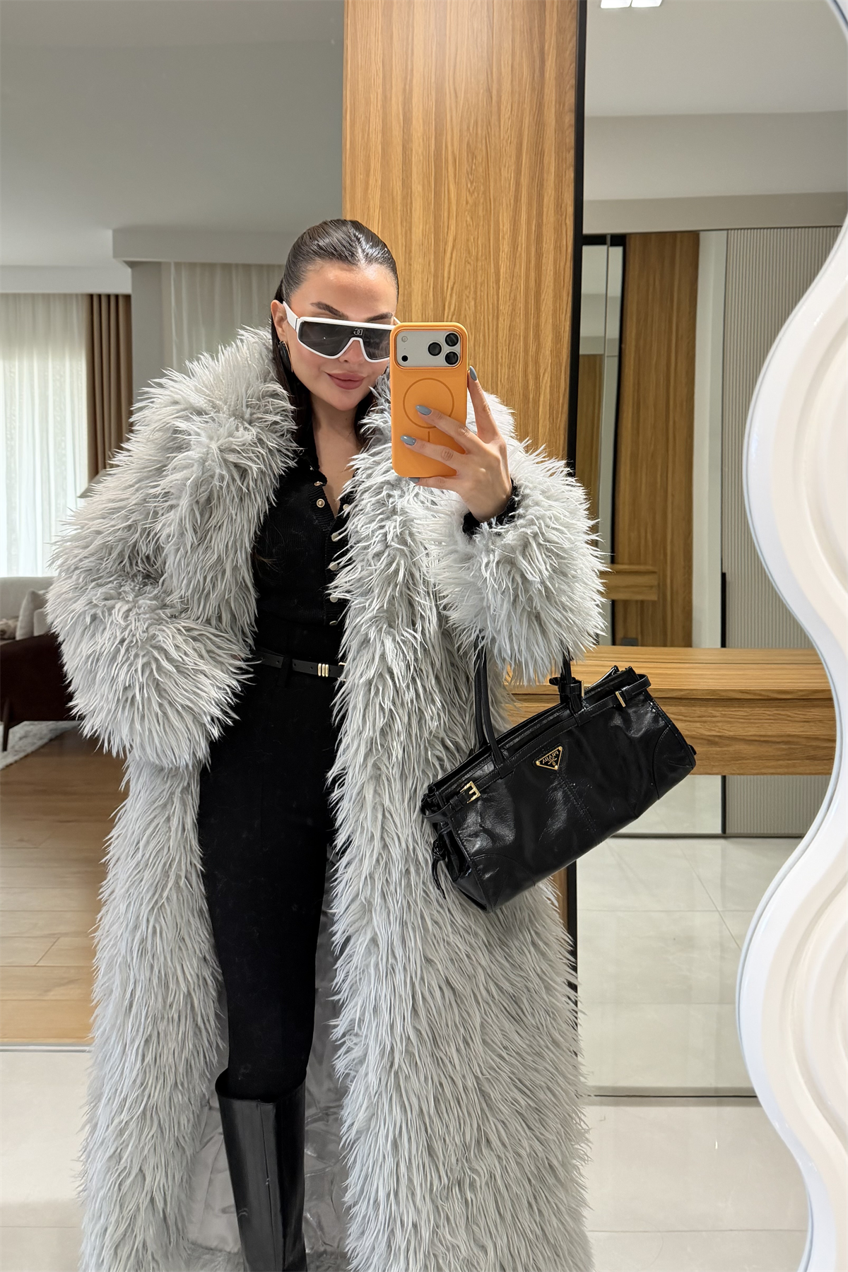 Boston Gri Uzun Premium Kürk