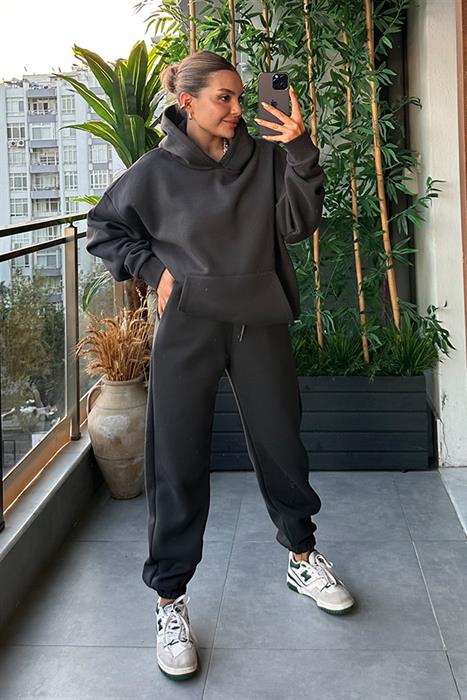Bottega Füme Kapuşonlu Oversize Eşofman Takım