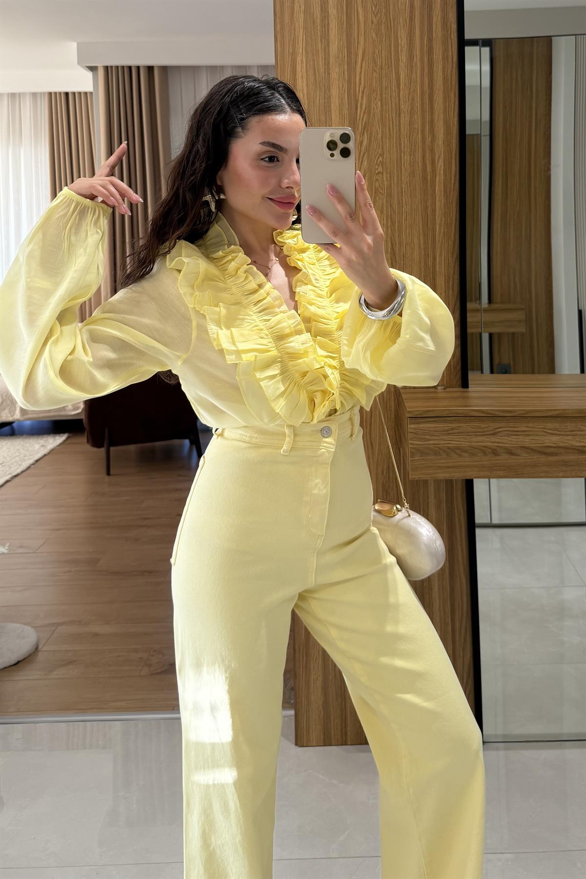 Bouti Sarı Fırfırlı İpli Gömlek