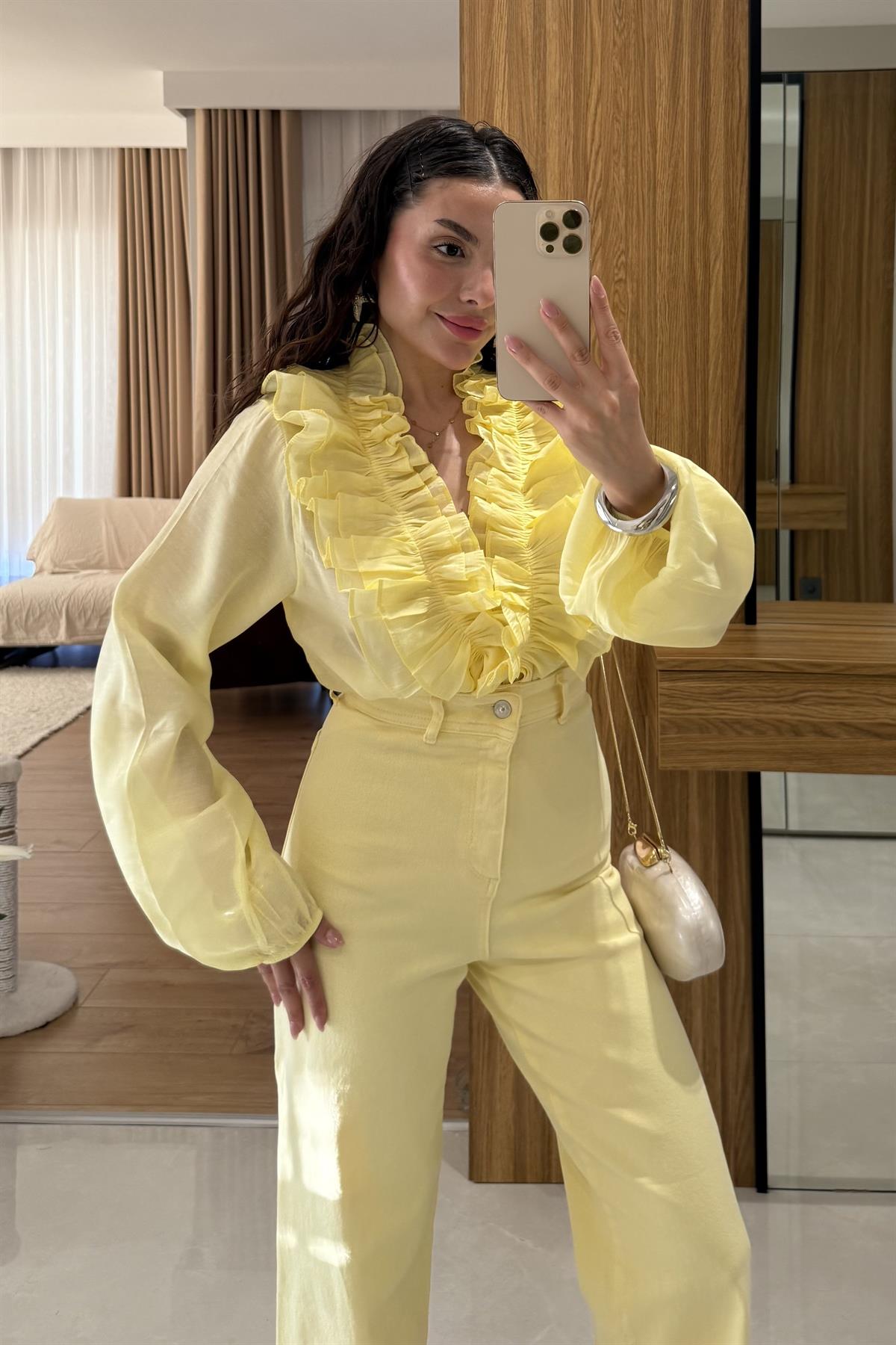 Bouti Sarı Fırfırlı İpli Gömlek