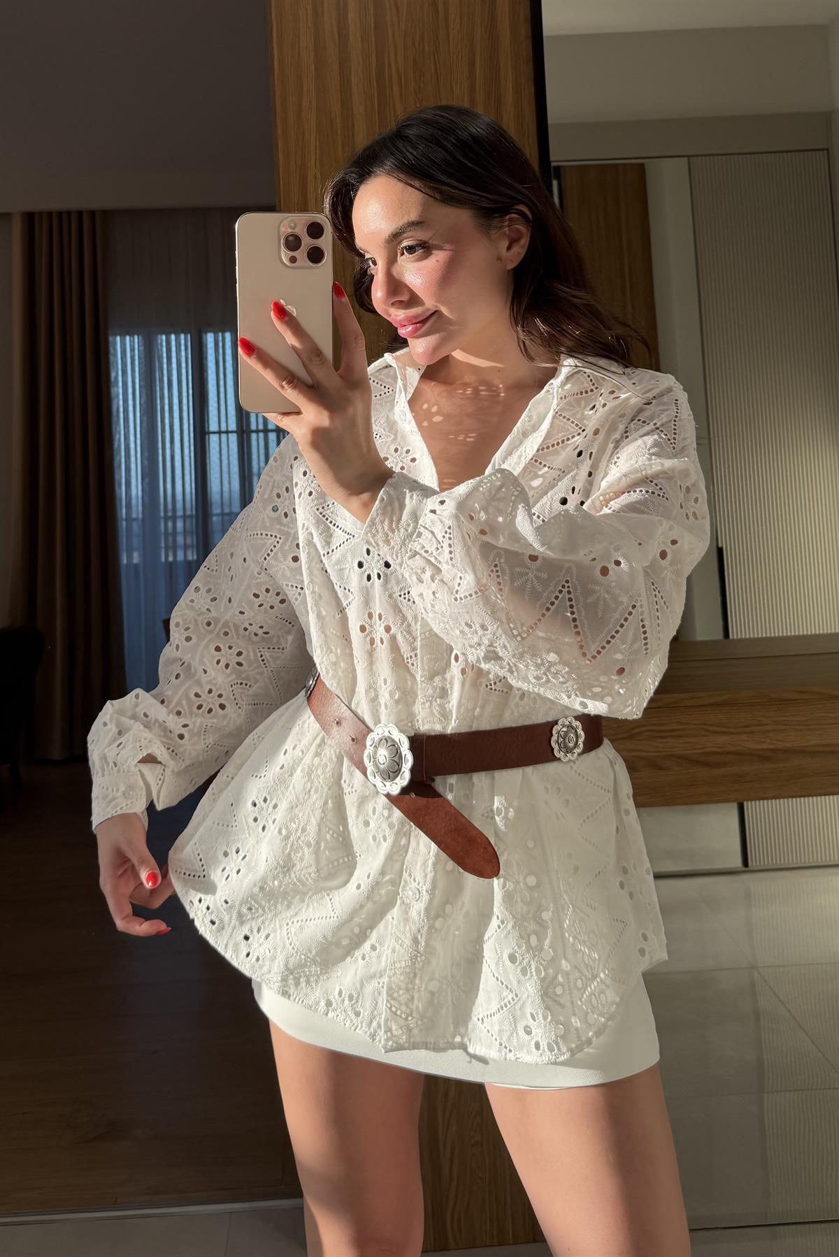 Braga Beyaz Brode Gömlek