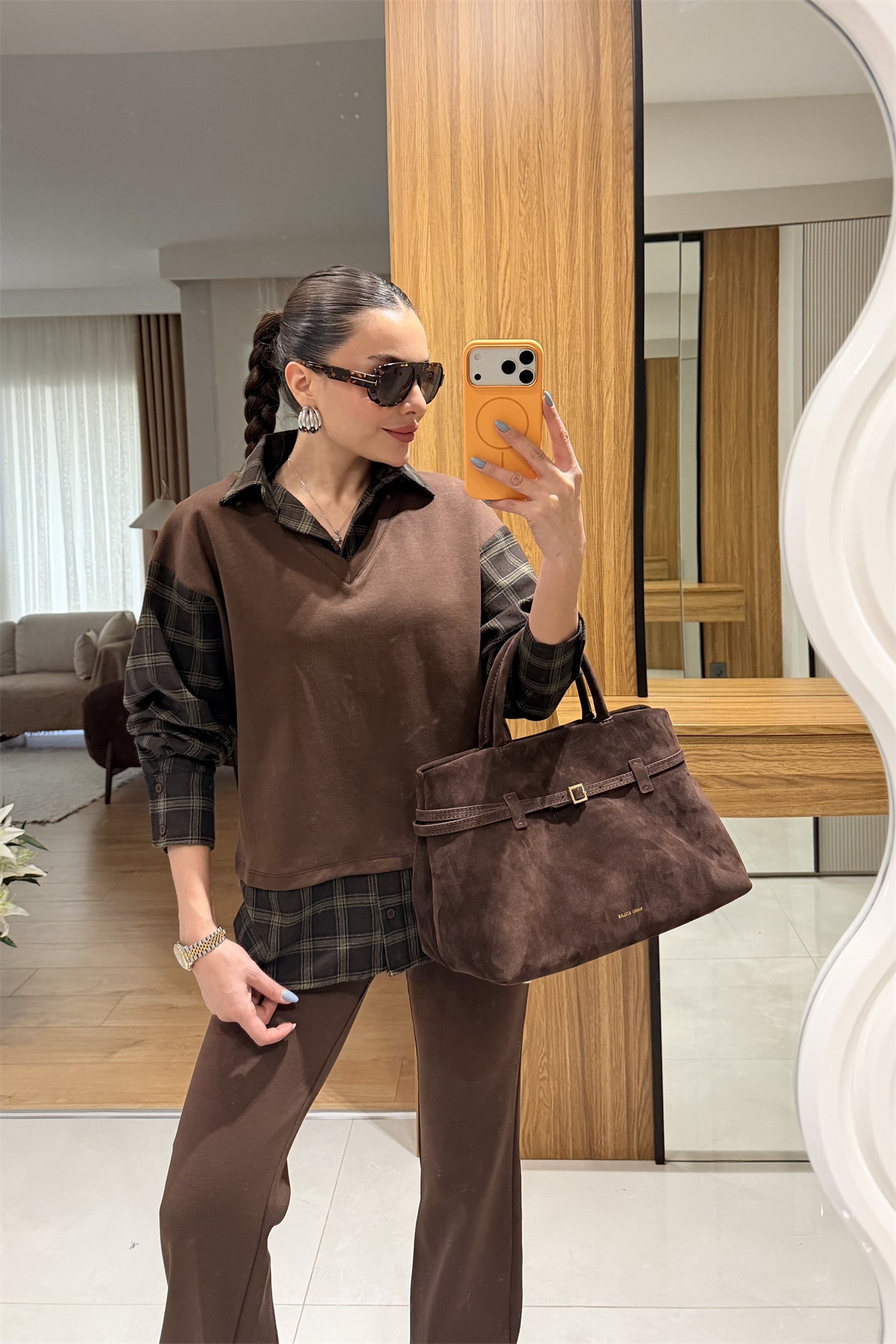 Bragen Kahve Ekose Detaylı Takım