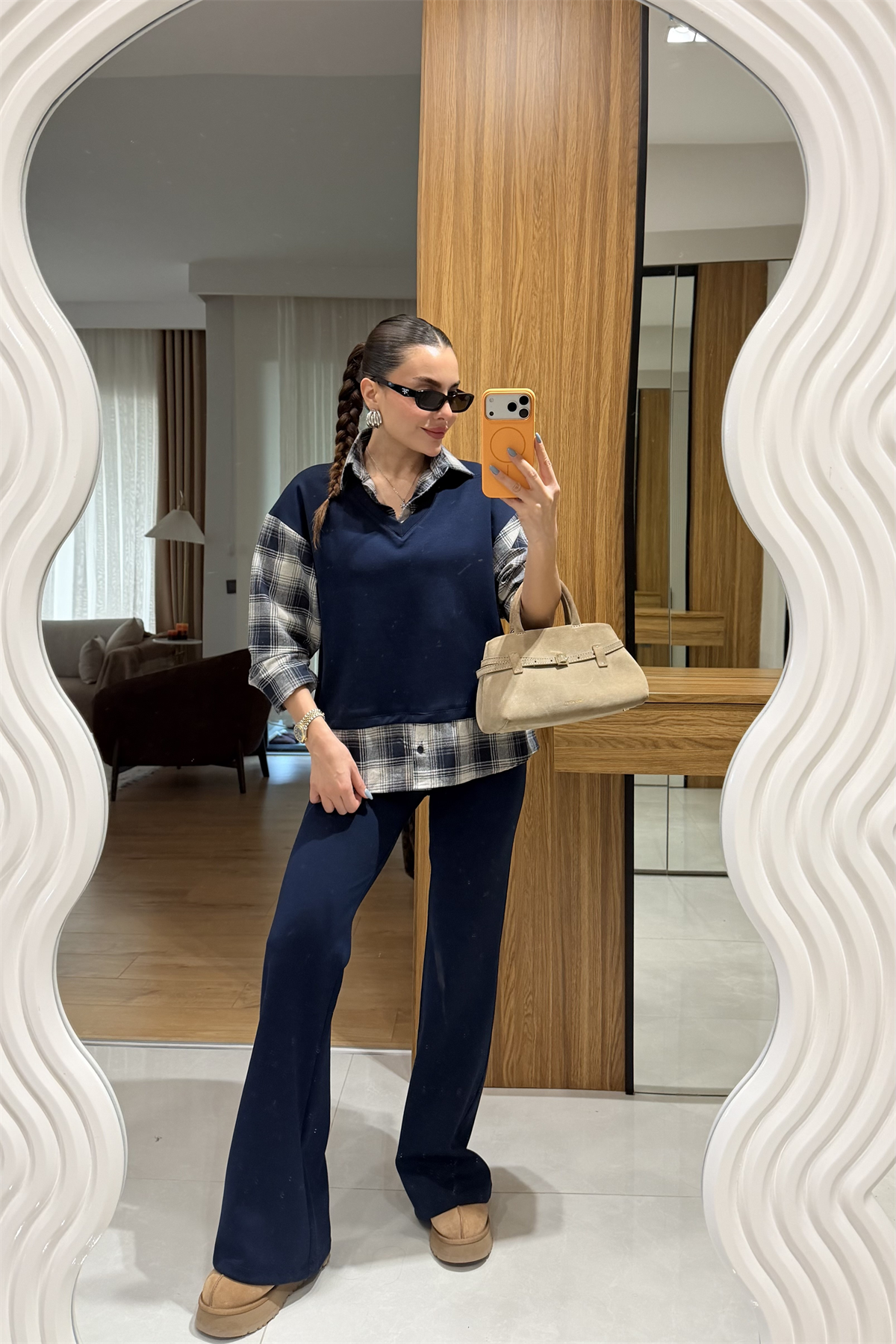 Bragen Lacivert Ekose Detaylı Takım