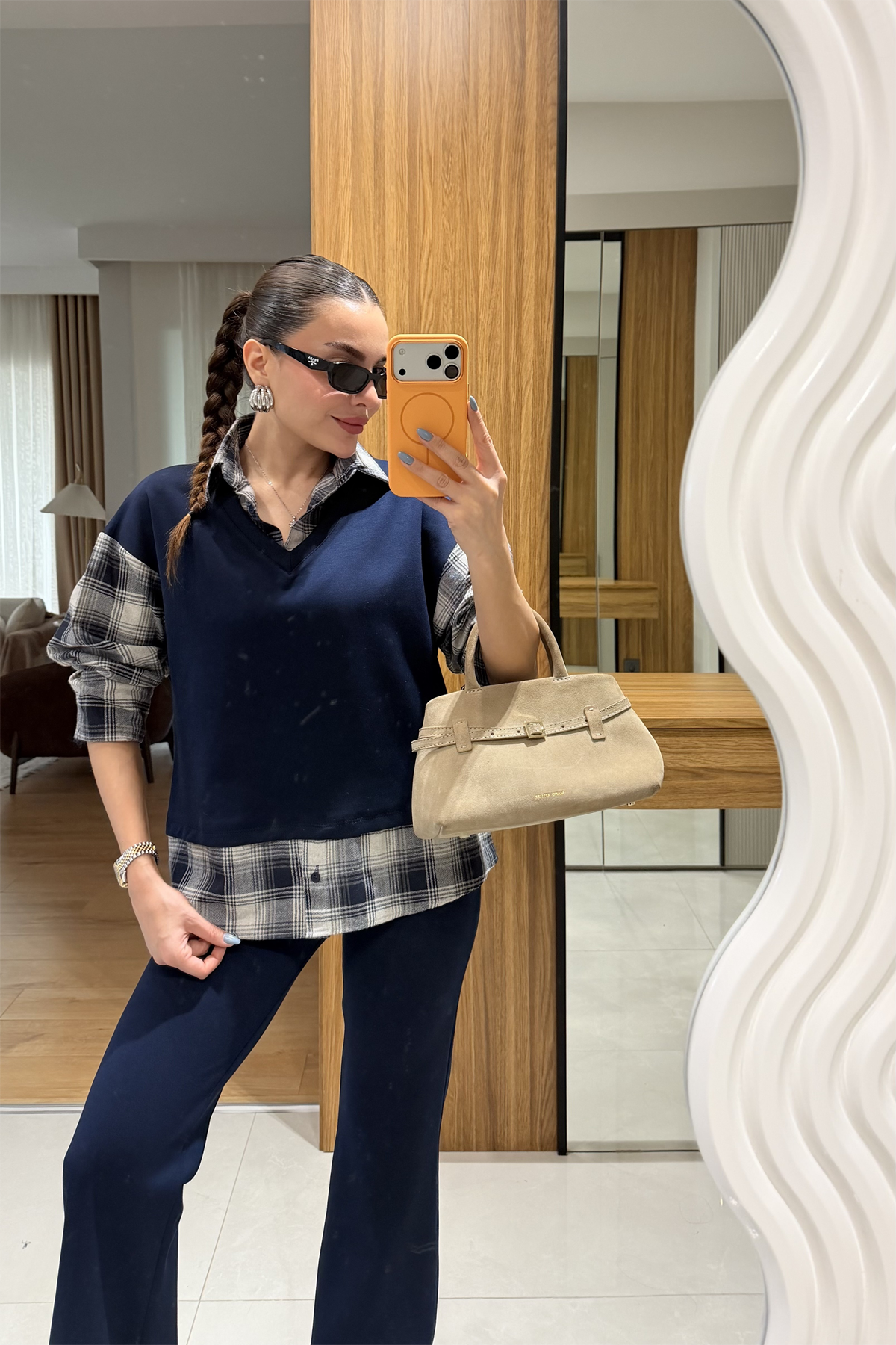 Bragen Lacivert Ekose Detaylı Takım