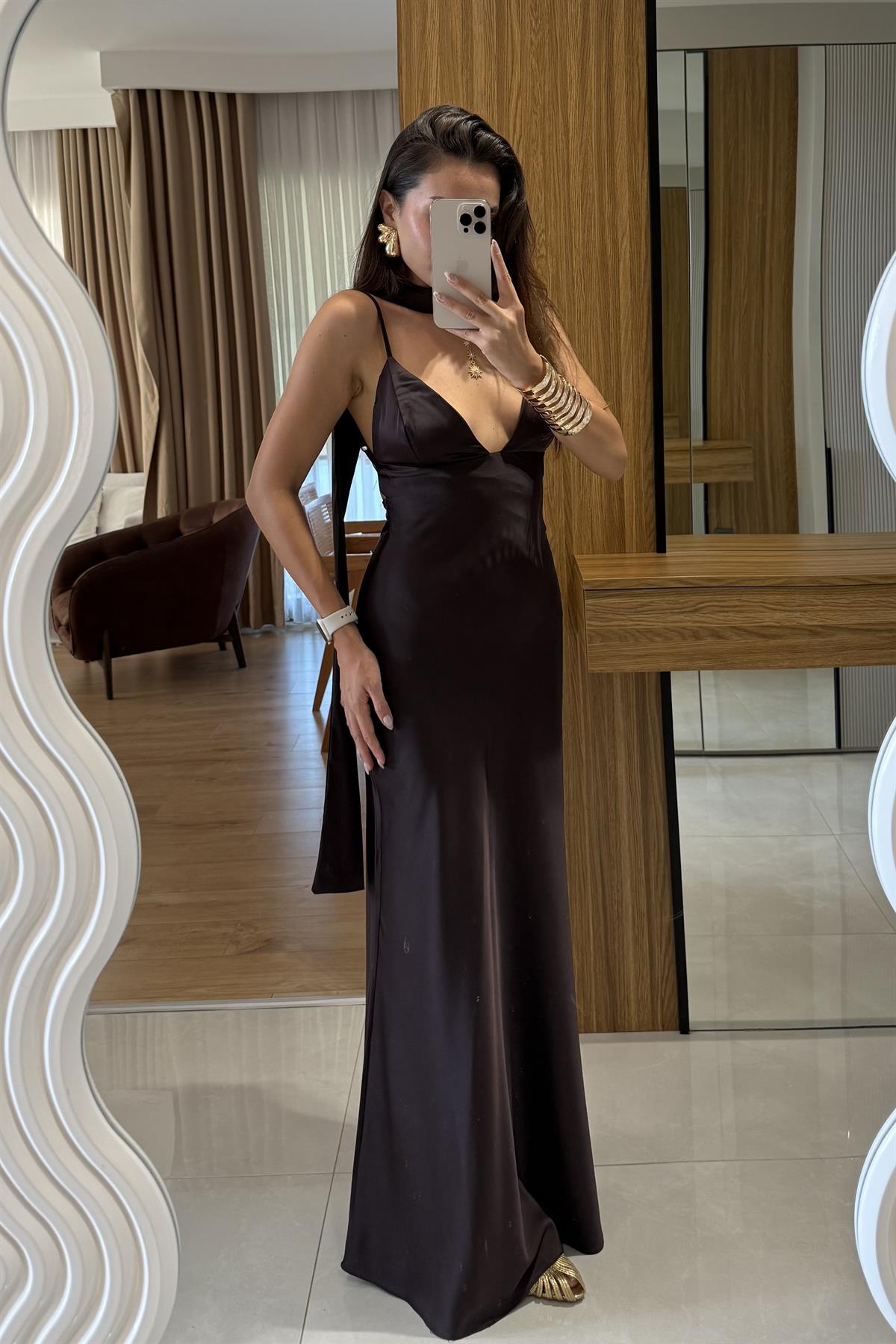 Braow Saten Şal Detay Elbise