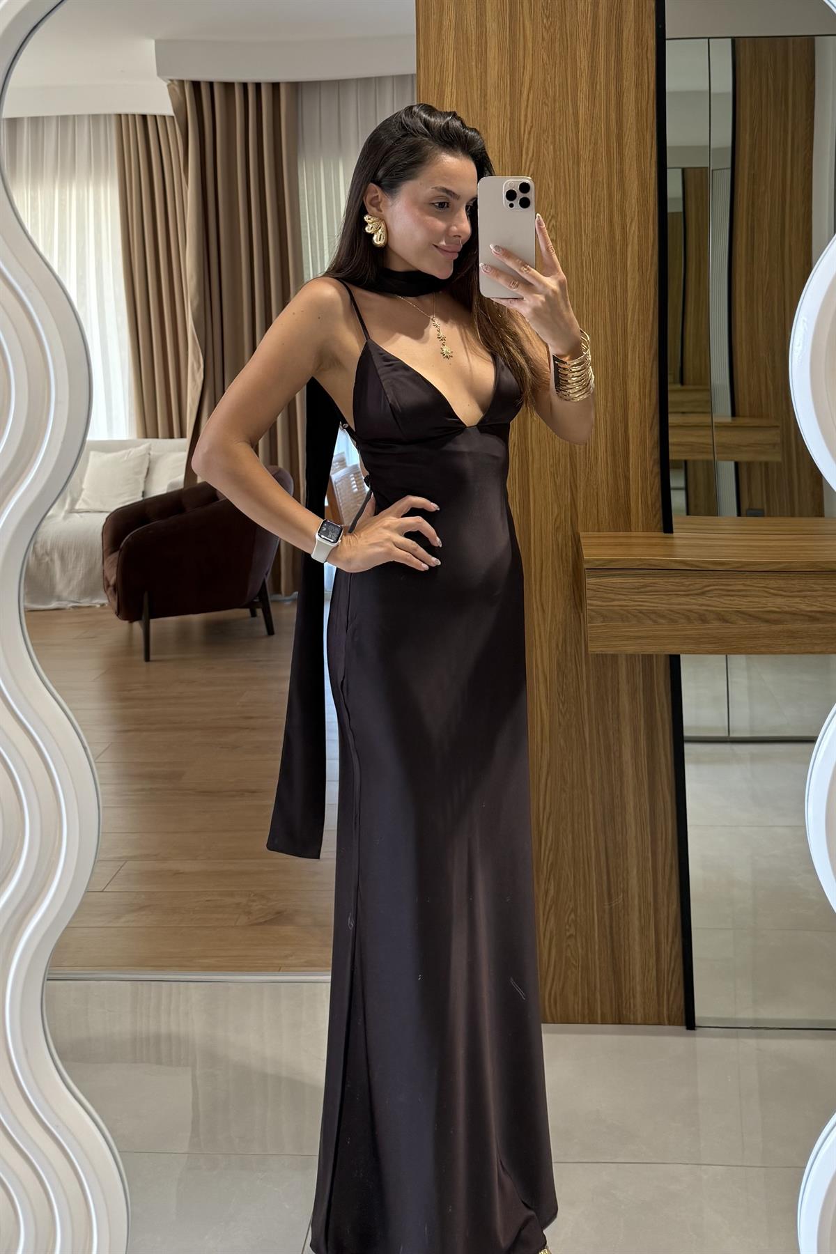 Braow Saten Şal Detay Elbise