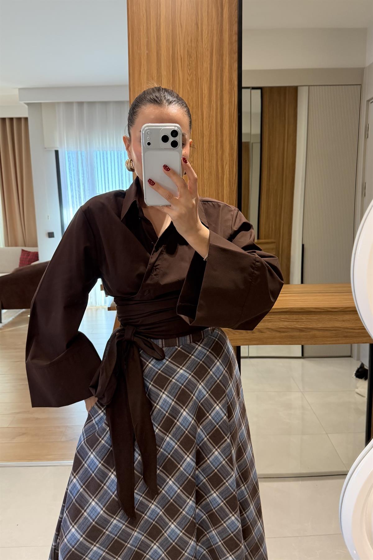 Brassica Kahve Bağlamalı Gömlek