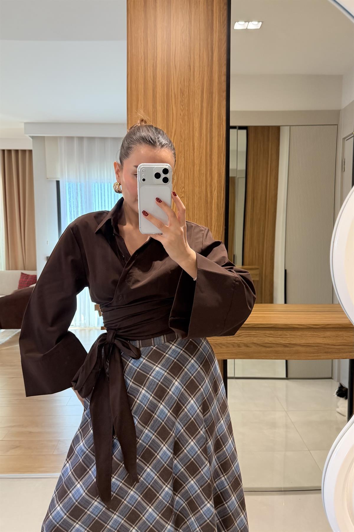 Brassica Kahve Bağlamalı Gömlek