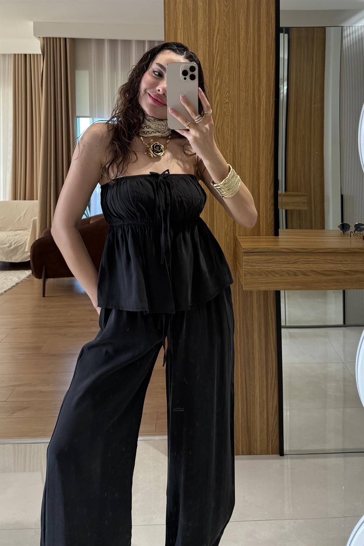 Brea Siyah Straplez Takım