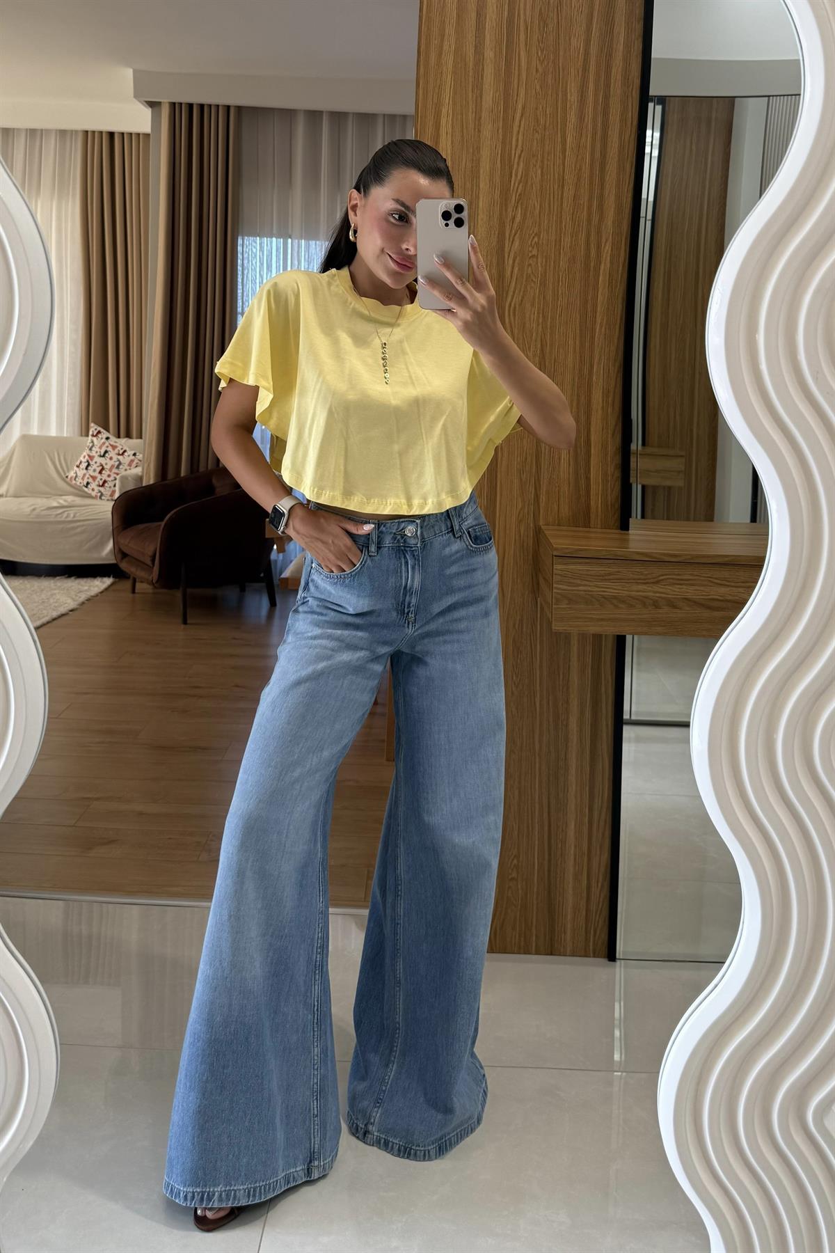 Brenda Midblue Geniş Paça Jean