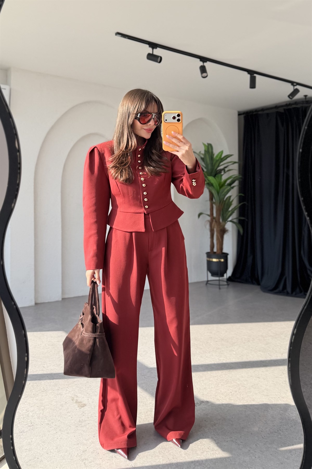 Brendon Bordo Gold Düğme Detaylı Şık Takım