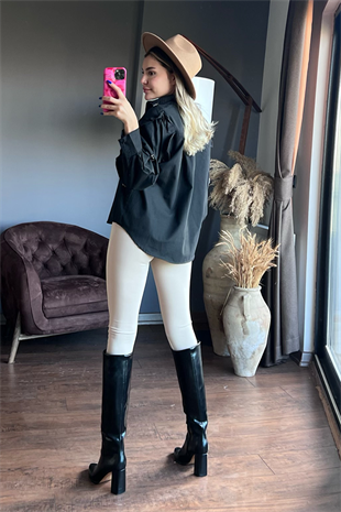 Brentıny siyah tasarım poplin gömlek