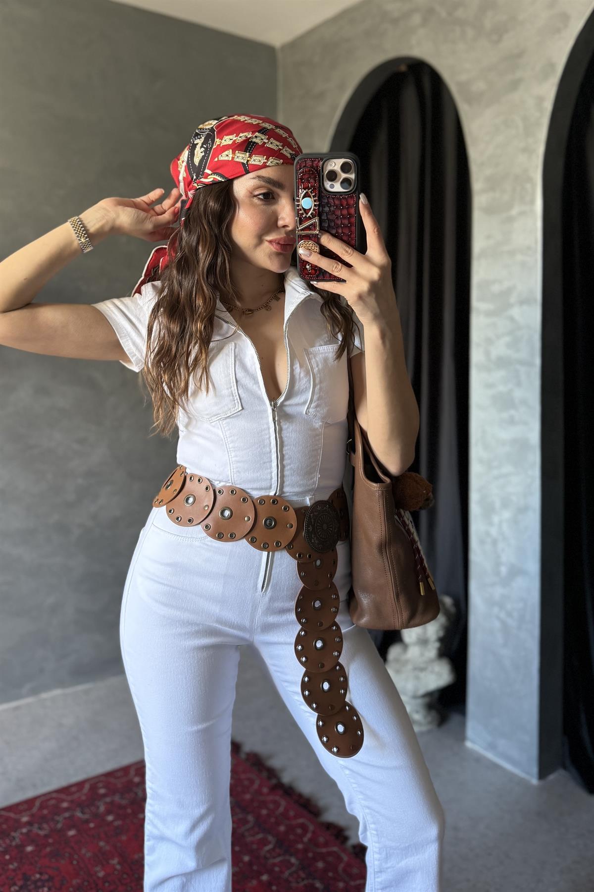 Brescia Beyaz Fermuarlı Gabardin Tulum 