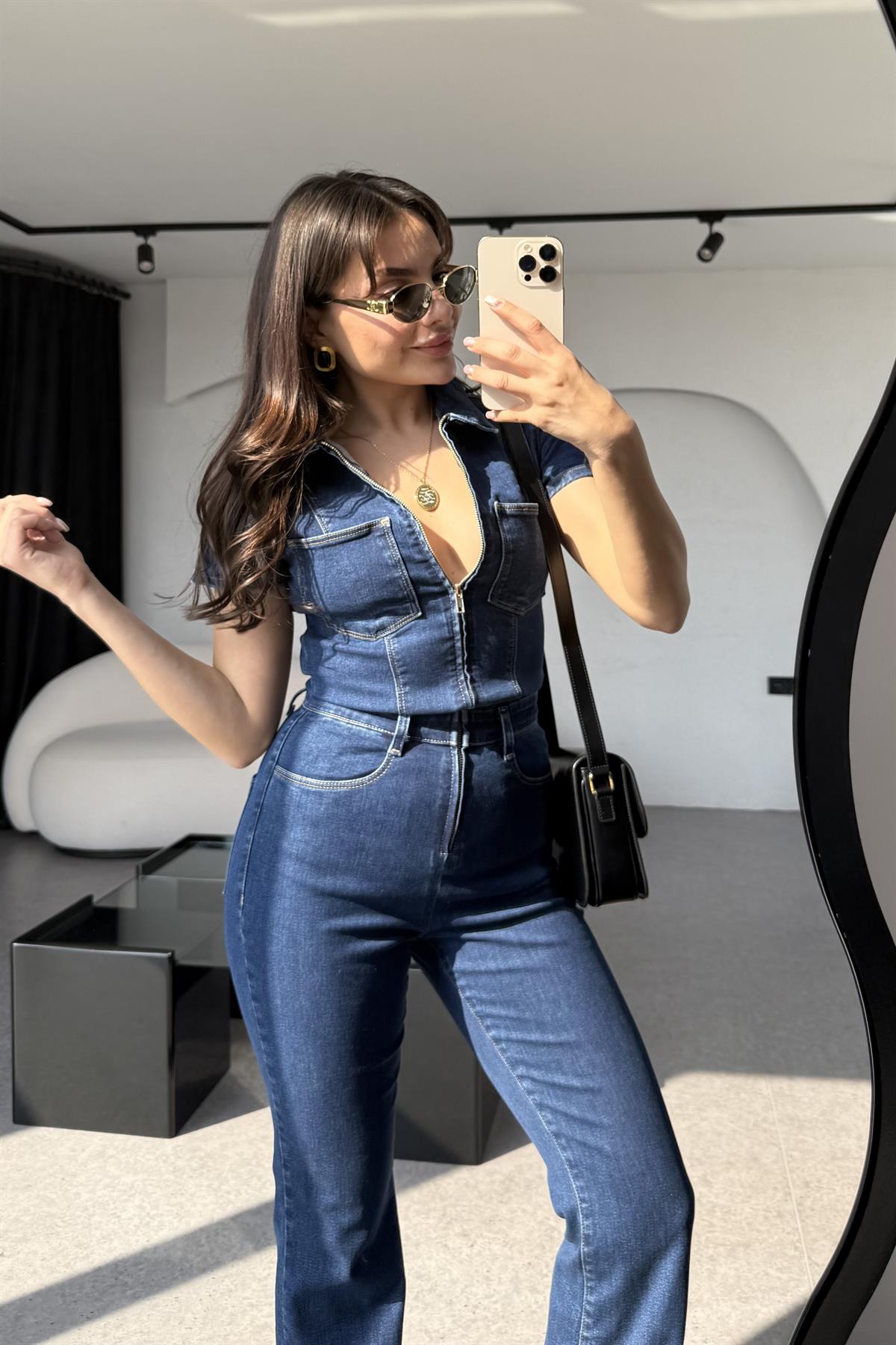 Brescia Denim Fermuarlı Tulum 