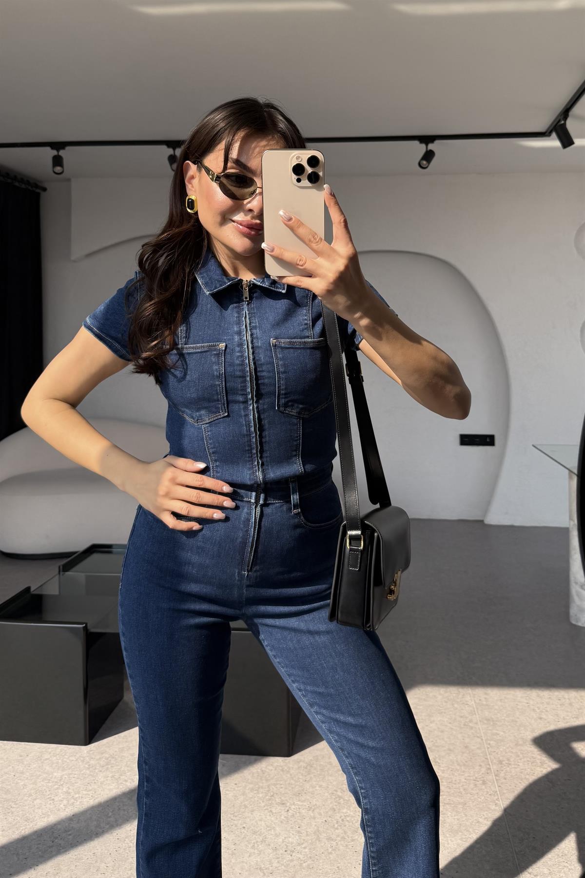 Brescia Denim Fermuarlı Tulum 