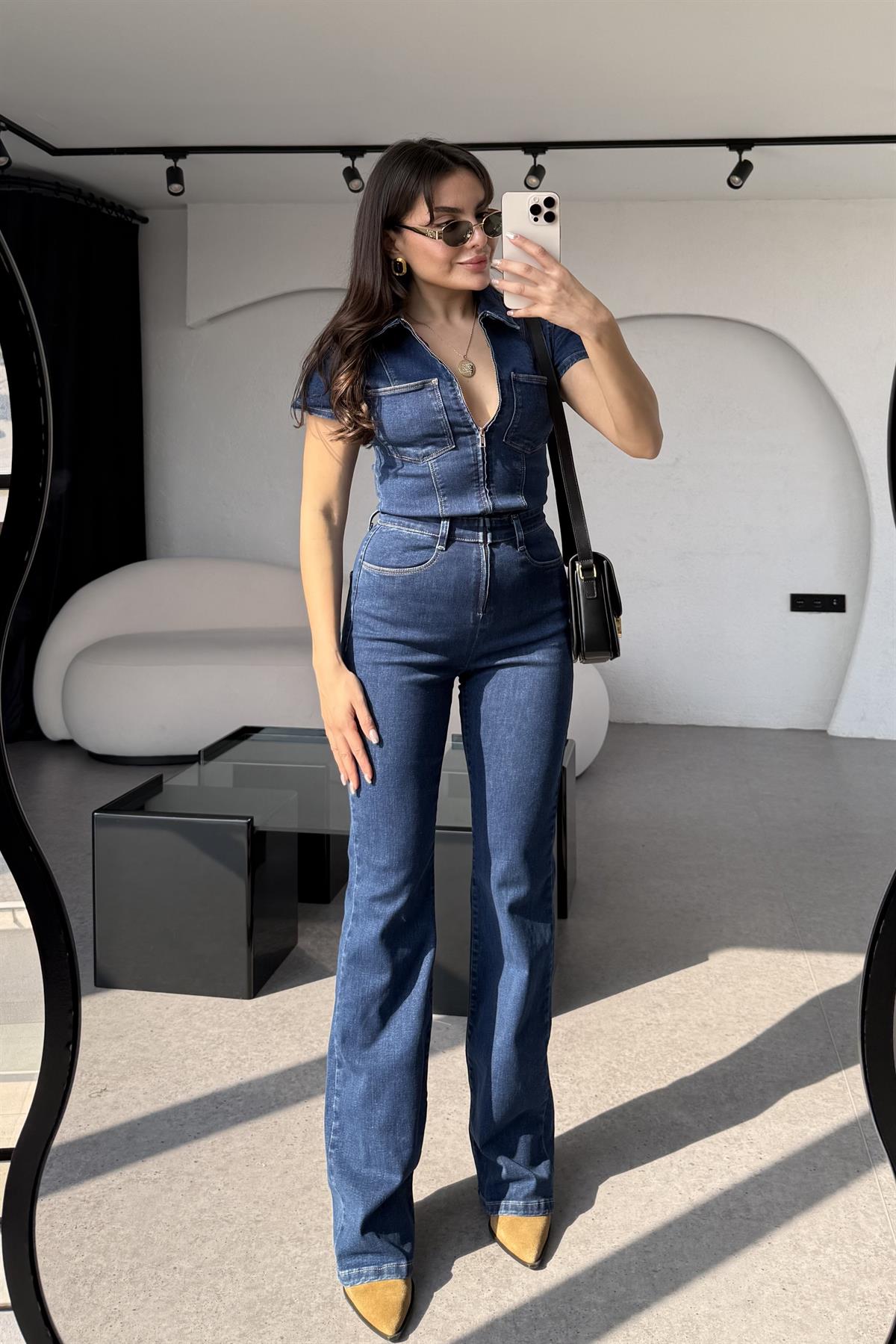 Brescia Denim Fermuarlı Tulum 