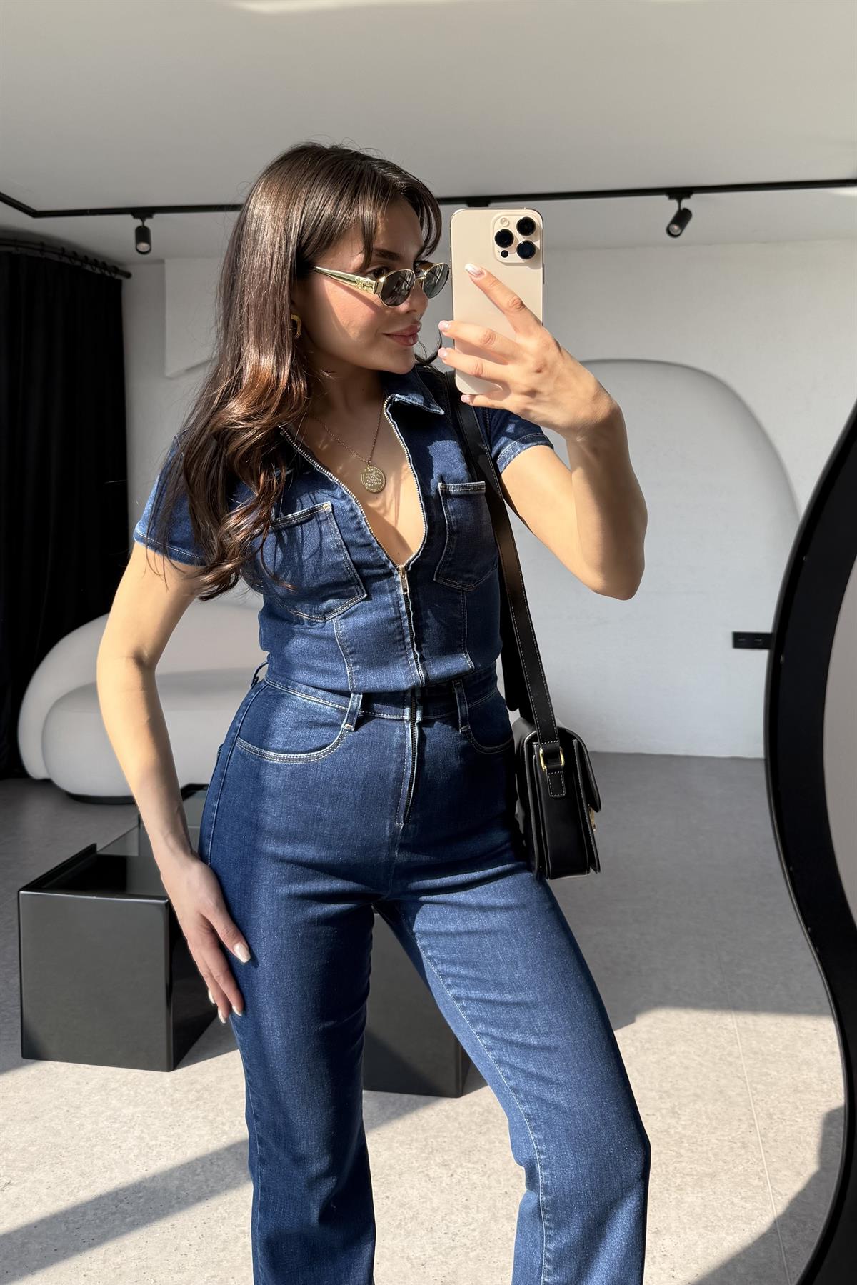 Brescia Denim Fermuarlı Tulum 