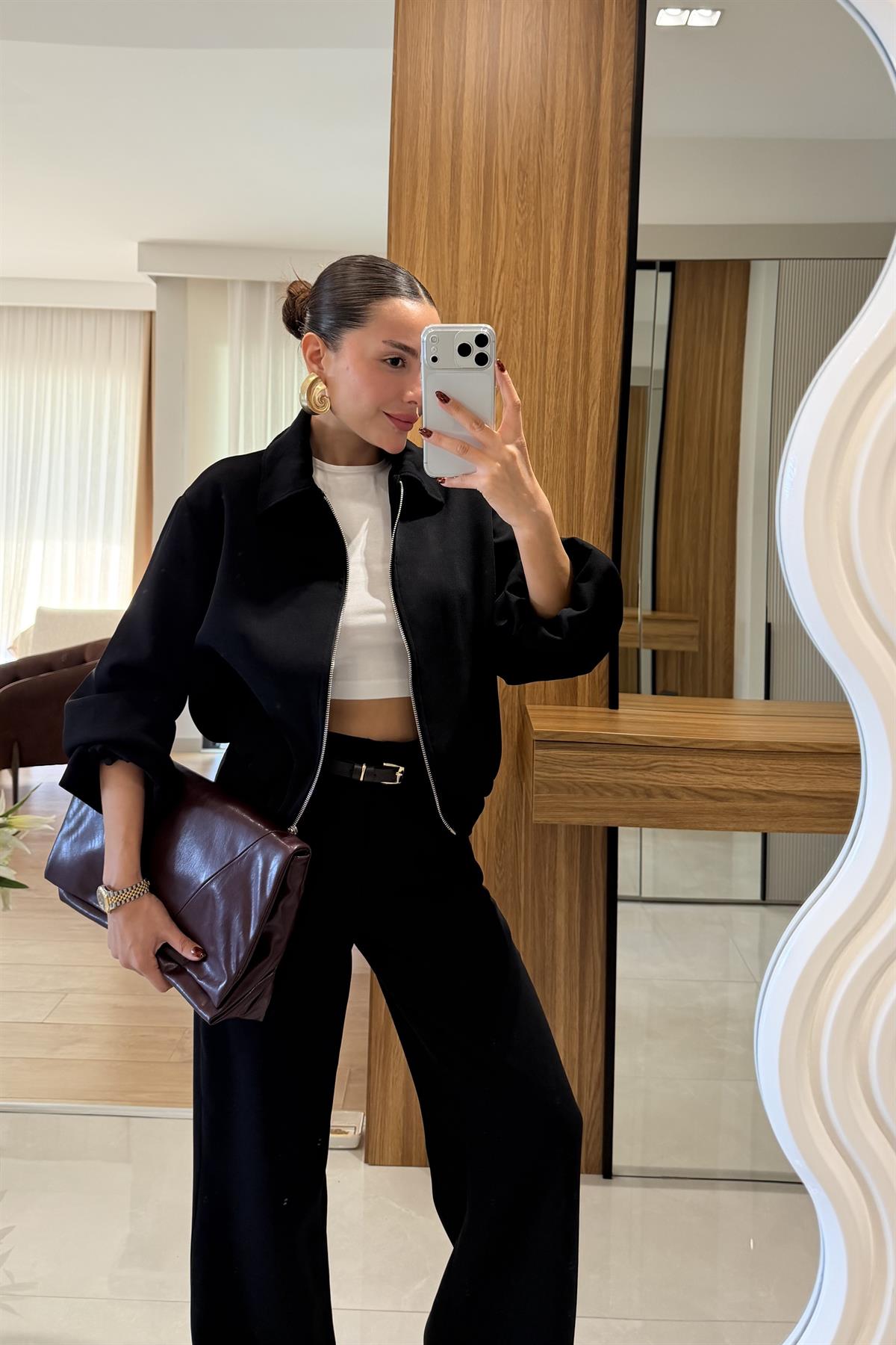 Brewa Siyah Bomber Ceket Pantolon Takım