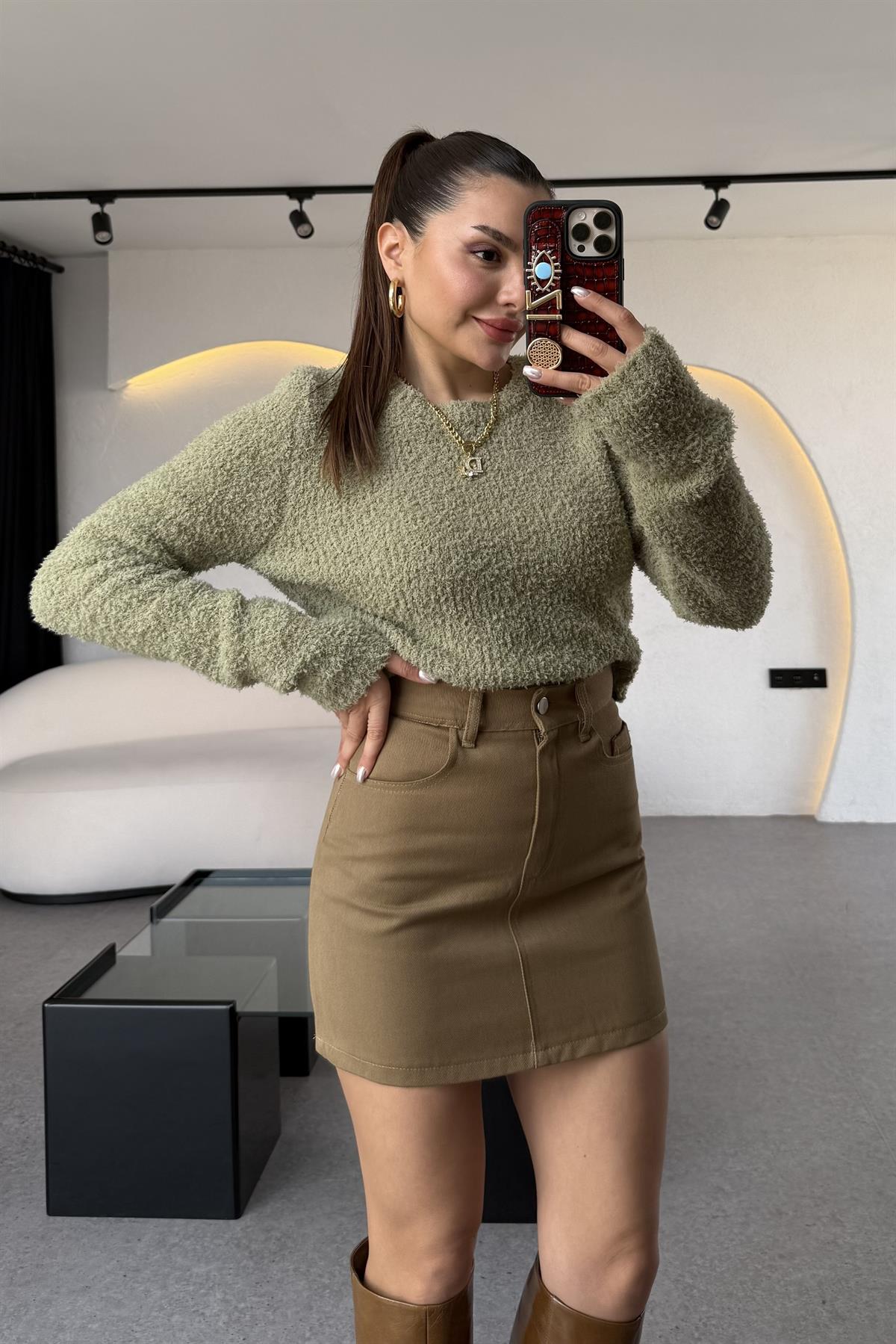 Brezze Kahve Gabardin Mini Etek 