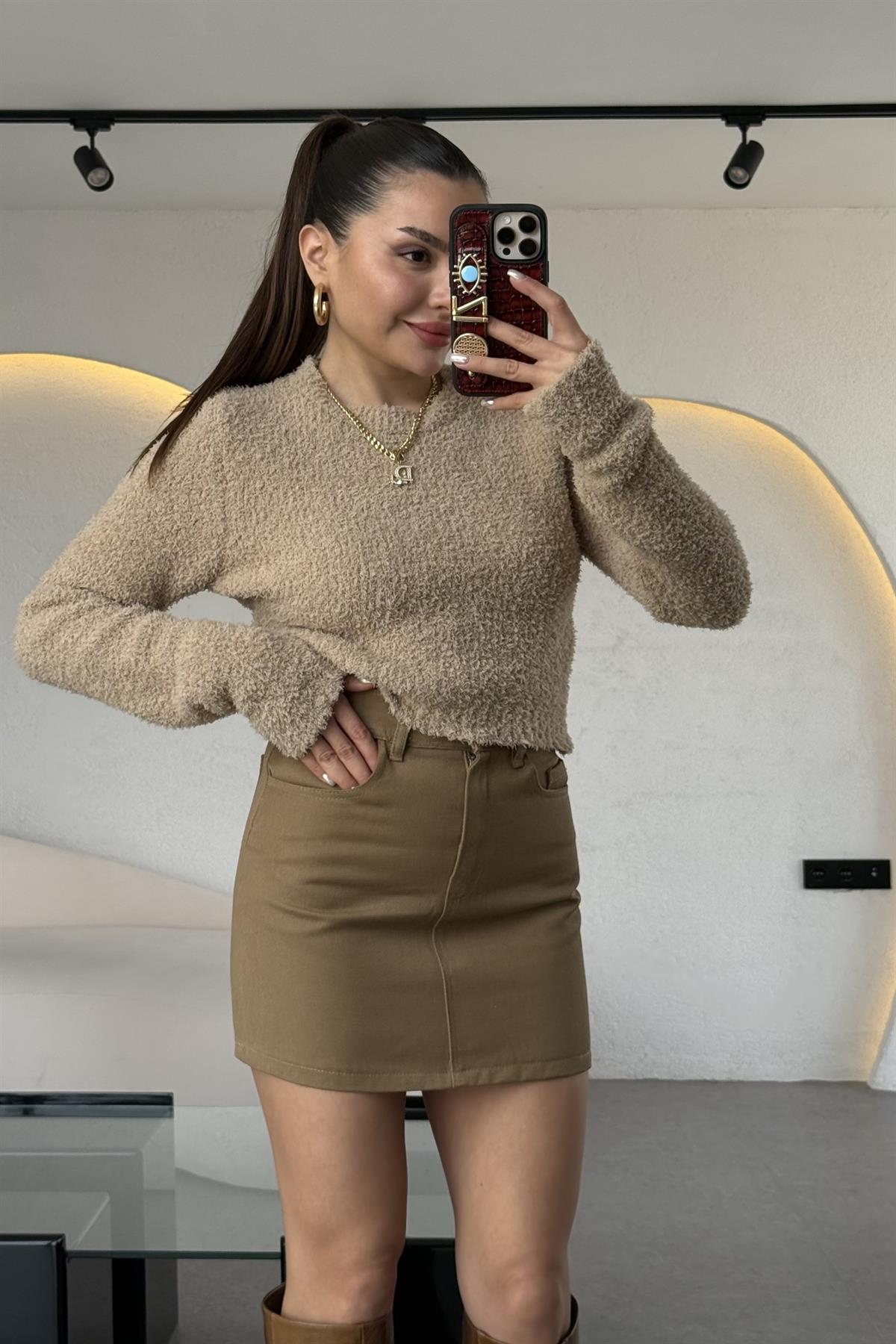 Brezze Kahve Gabardin Mini Etek 
