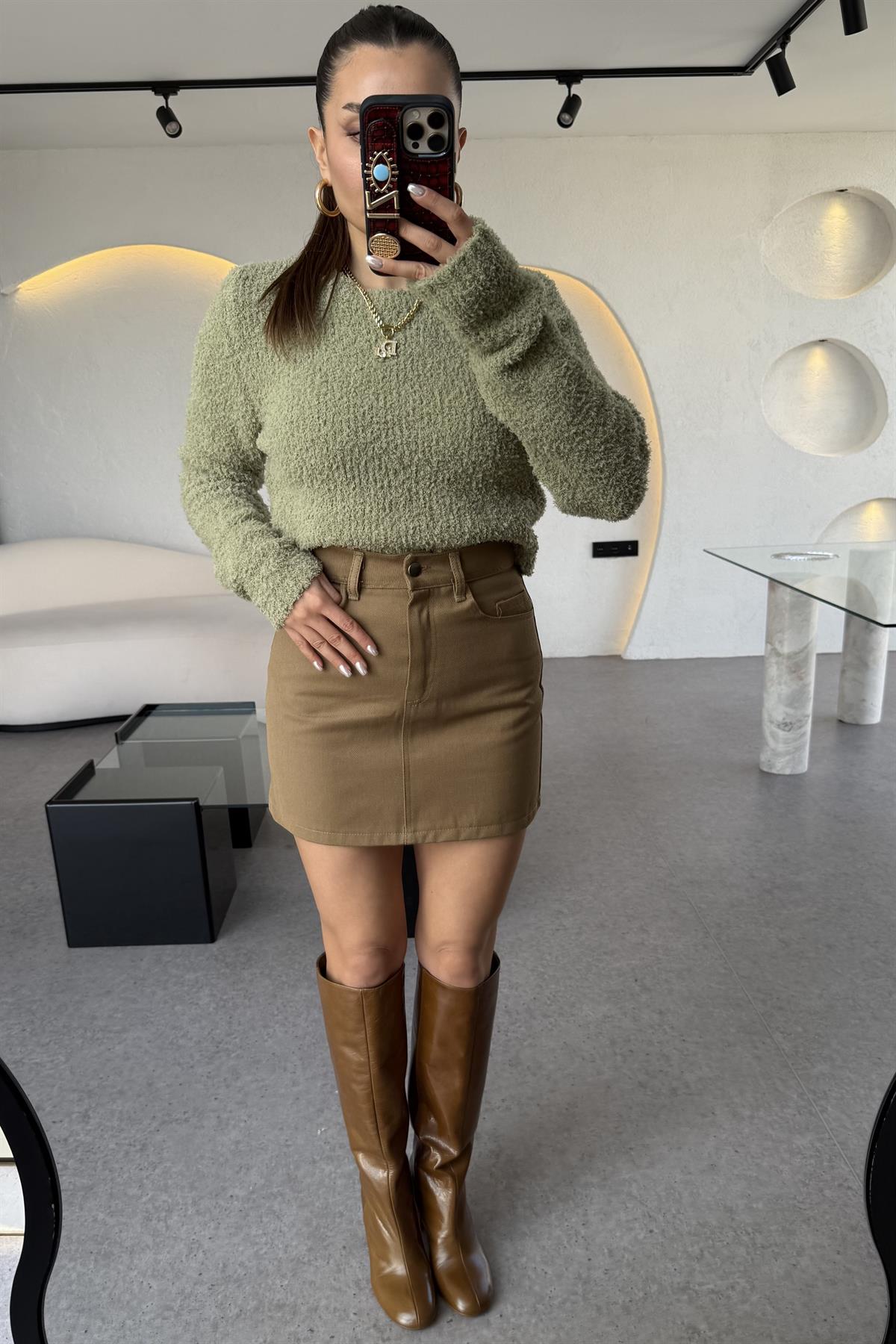 Brezze Kahve Gabardin Mini Etek 